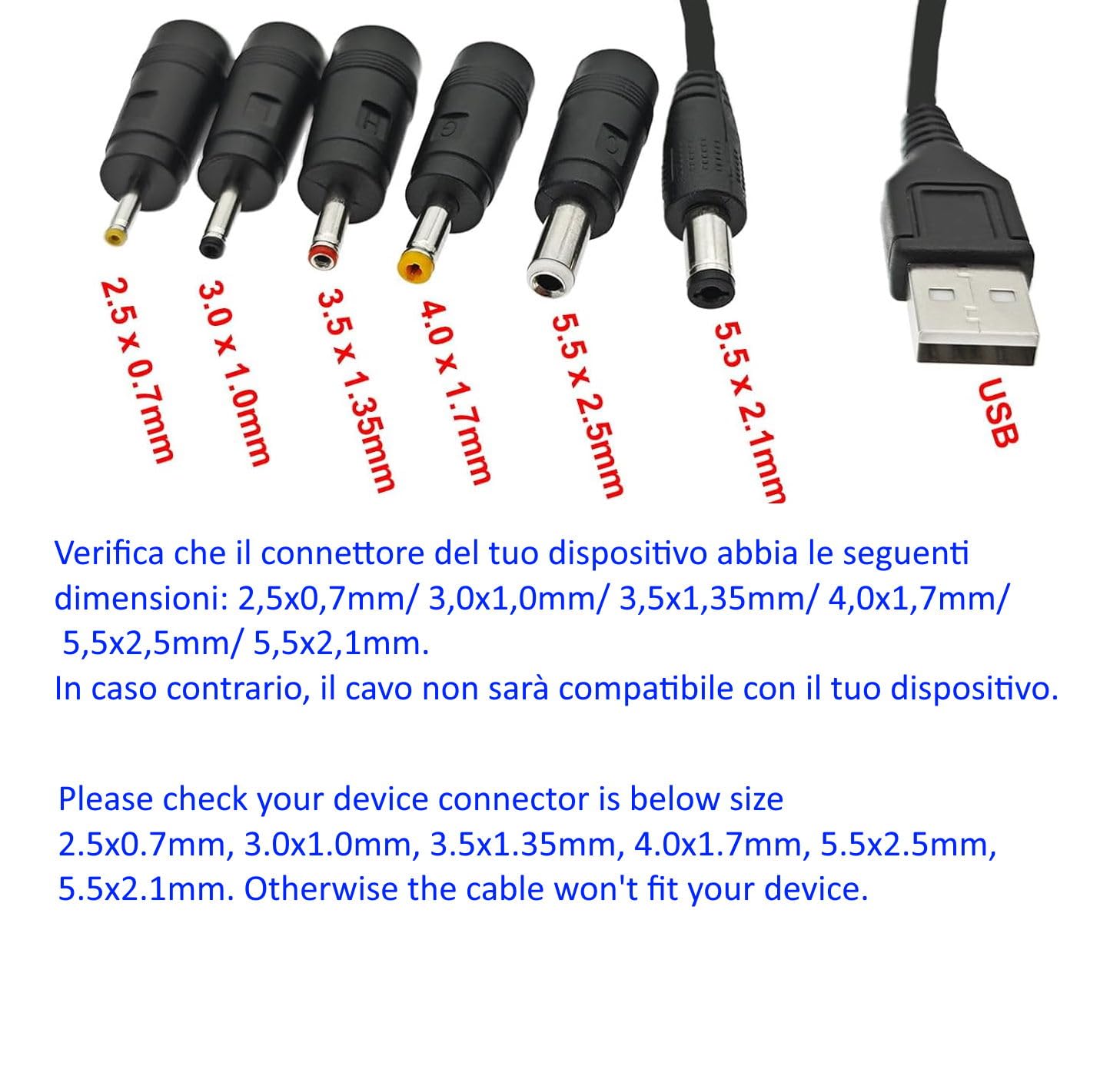 Cavo Prolunga Alimentazione USB-DC CABLEPELADO - 5V 500mA, Connettore 3.5mm X 1.35mm Maschio, 80cm, Nero, Per PDA, GPS, MP3 E Altri Dispositivi