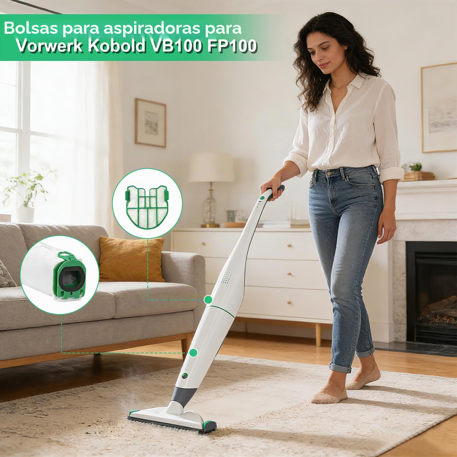 14 Bolsas de Aspiradora, Bolsas Aspirador para Vorwerk Kobold VB100, Con 4 Filtros de Motor, 2 Cepillos,Bolsas de Limpieza de Repuesto Para Vorwerk Kobold VB100, Instalación Fácil, Alta Durabilidad