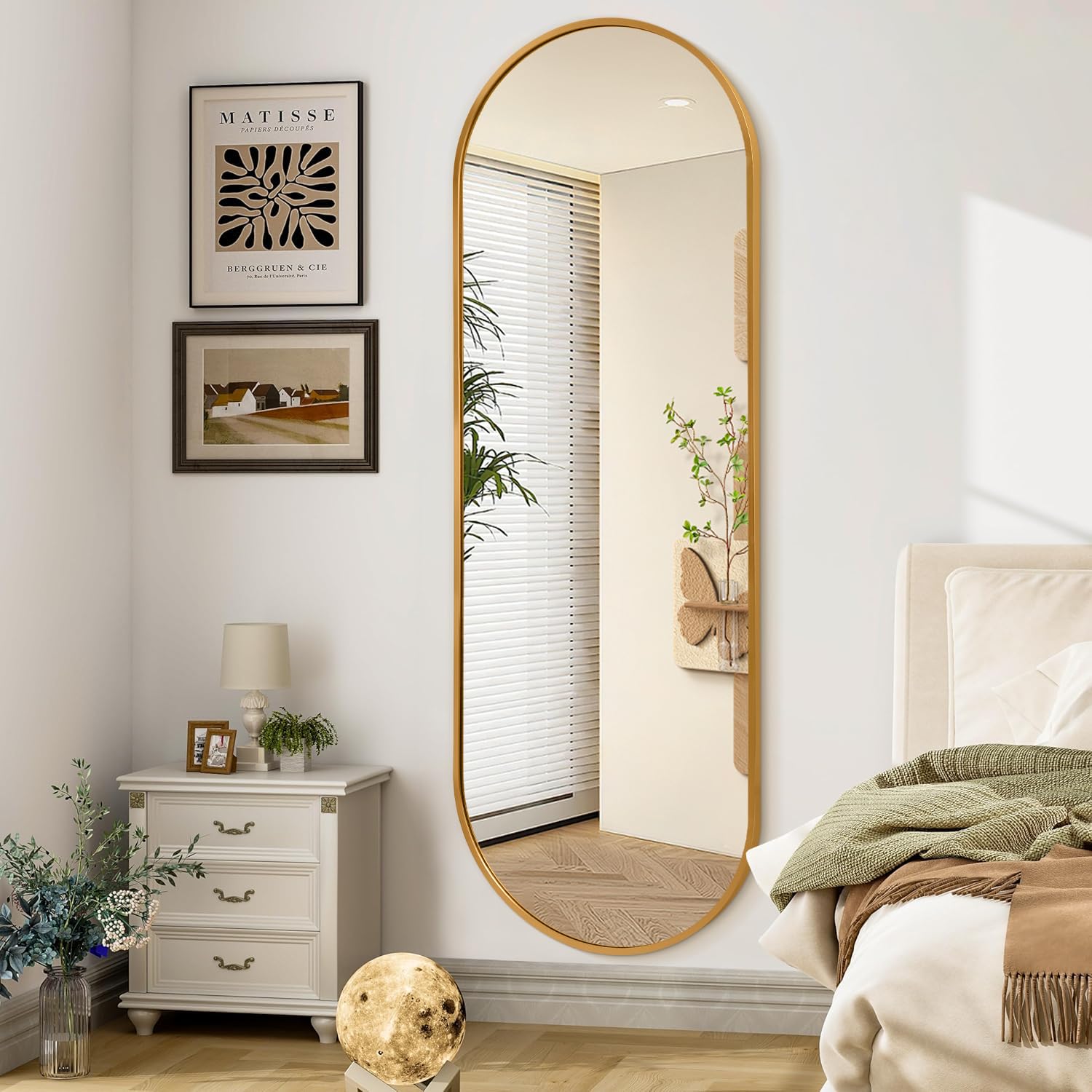JJUUYOU Oval Full Length Bathroom Mirror Wall Mounted Mirror Gold Metal Mirrors 160x80 cm Aluminum Alloy Framed Bedroom Mirrors For Living Room Entryway Dorm and Entryway