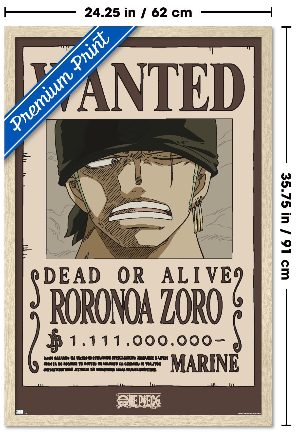 WANTED 初版 ① One Piece - Roronoa Zoro Wanted Poster Wall Poster, 34L