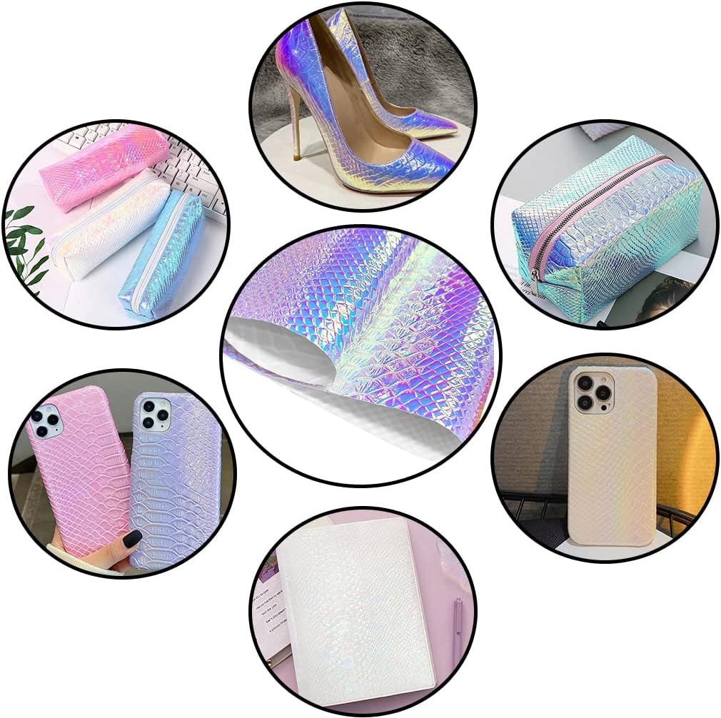 30x135cm Holographic Snake Skin Vinyl, Iridescent Dark Blue Faux Leather, Embossed Craft Fabric for DIY Sewing Projects