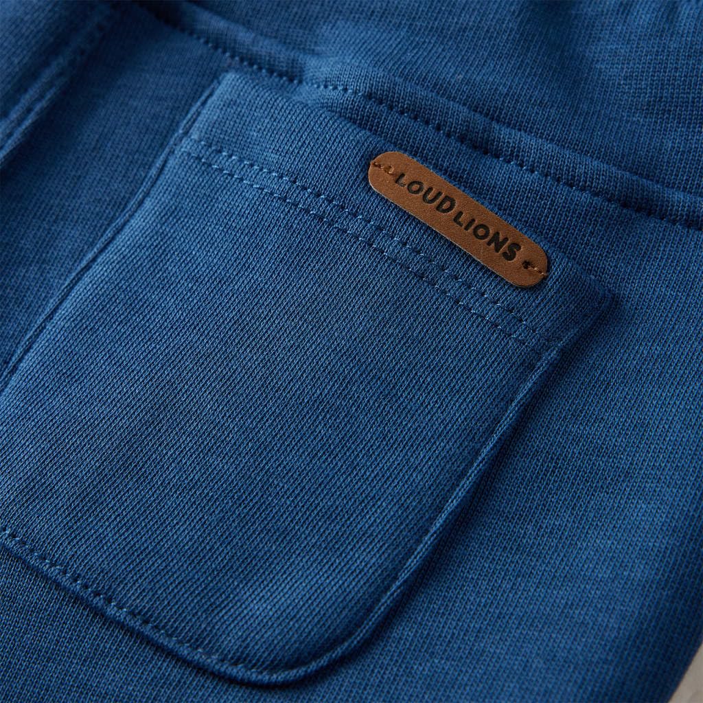 Kinder-Trainingshose Blau Joggerhose mit Kordelzug und Taschen, 50% Baumwolle 50% Polyester, Größe 128 für Jungen und Mädchen, Freizeit- und Sporthose für Schule, Kita
