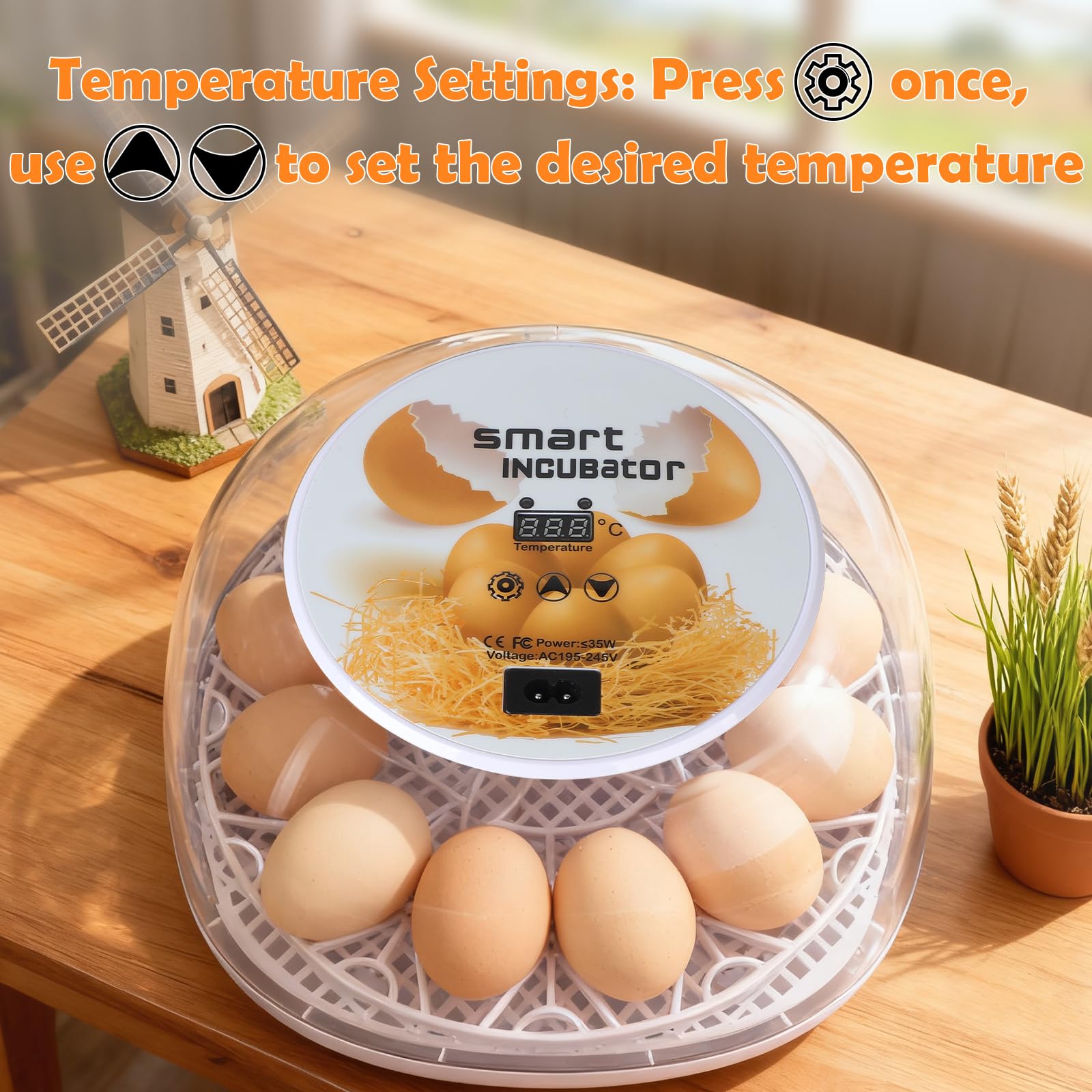 EFUTURETIME Incubadora Automática para Huevos de Gallina, Aparato Incubador para Hasta 12 Huevos con Volteo Automático, Regulación de Temperatura