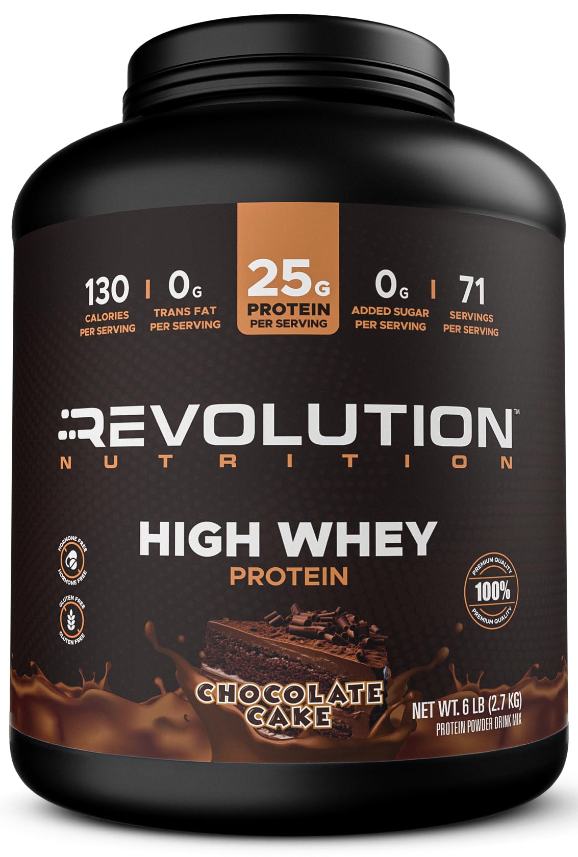High Whey, Protein Powder 6LB, Whey Isolate, Gluten Free, Lean Muscle Mass for Men & Women, 25g of Protein Per Scoop, 2.7kg, 73 Servings (Chocolate Cake, 6 Pound)