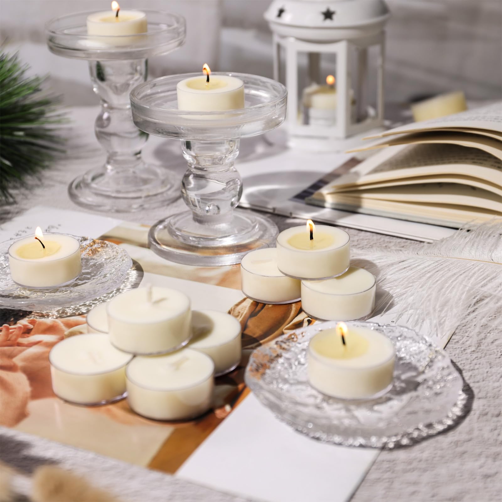 Lot de 25 bougies chauffe-plat naturelles et inodores en 100% cire de soja, durée de combustion de 4 heures, sans paraffine, non toxique, végétalienne, dans une tasse transparente