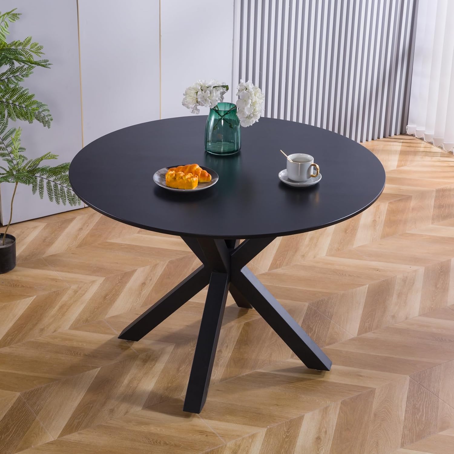 Amazon.com - Black Modern Round Dining Table for 4, Kitchen Tables MDF ...