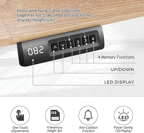 Miniatura 8 de Electric Standing Adjustable Height Desk 48'' x 24''Sit Stand Desk with Charging Station, 2 USB Ports, 3 Power Outlets, 27''-46'' Lifting Range