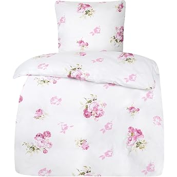 Moon - Rosemarie Bed Linen Set 135 x 200 / 80 x 80 cm - Elegant Floral Pattern - 100% Cotton - Premium Quality with Zip