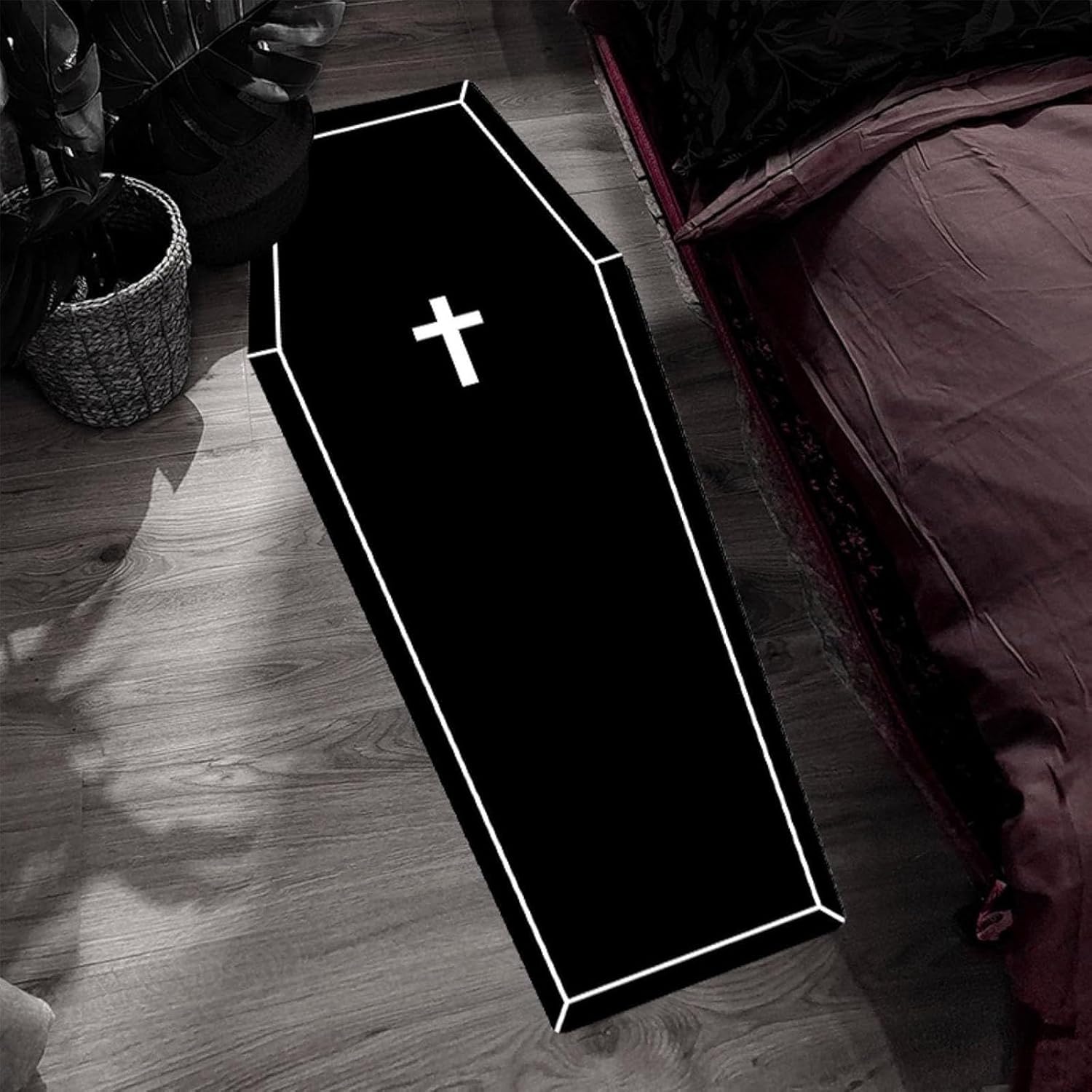 Coffin Rug Gothic Non Slip Carpet Horror Living Room Decoration Crucifixion Graphic Home Halloween Decor Floor Mat(A,8-21)