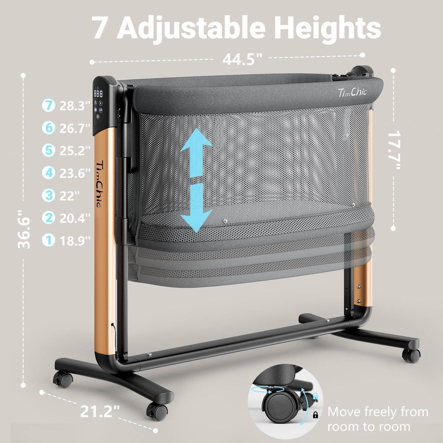 Electric Baby Bassinet, 7 Height Adjustable Rocking Bassinet for Baby, Auto Infant Sleeper with Timer, 12 Lullabies, Wheels, Smart Rocking Crib for Newborns, Black