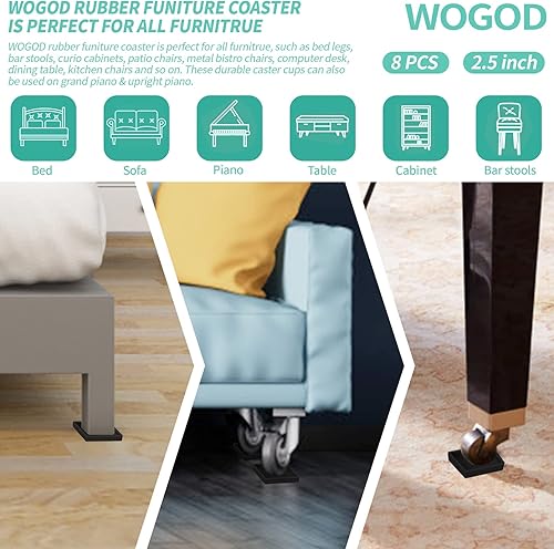 Miniatura 3 de WOGOD - Posavasos de goma para muebles, 8 unidades, 2.5 pulgadas, cuadradas, para muebles, almohadillas protectoras antideslizantes para patas de