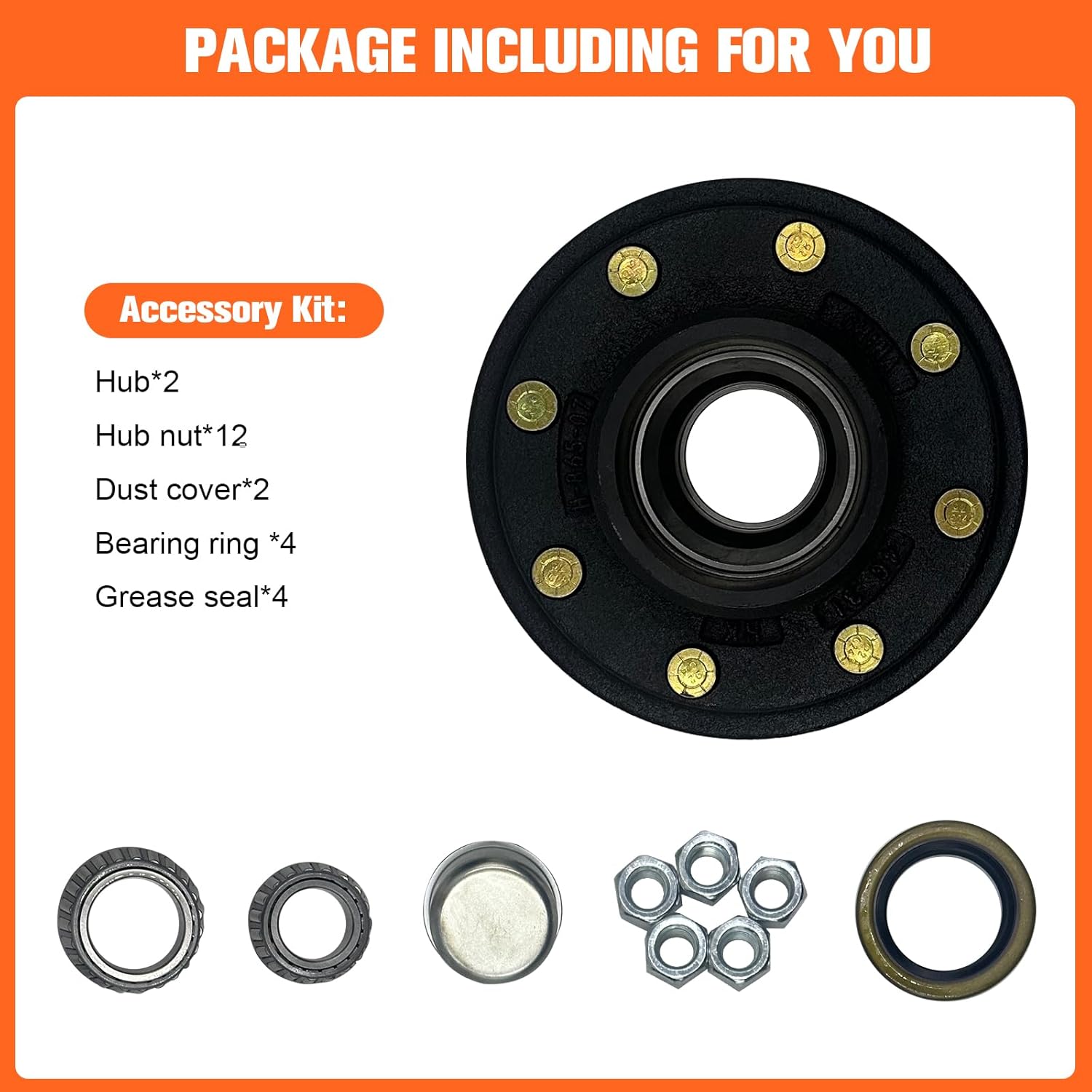 dreamdragon 2Pcs 8-Hole, 6.5" Bolt Circle Idler Hub Kits for 7,000 lb Trailer Axle