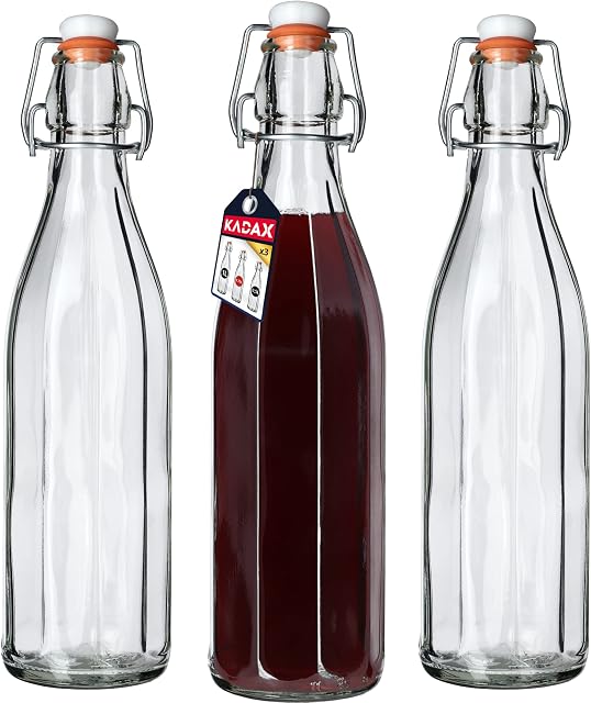 KADAX Bottle with a cork, transparent, glass bottle, flip-top lock, vintage container, traditional,preserve bottles for oil, vinegar, beer,water, fermentation(750ml, pack of 3)