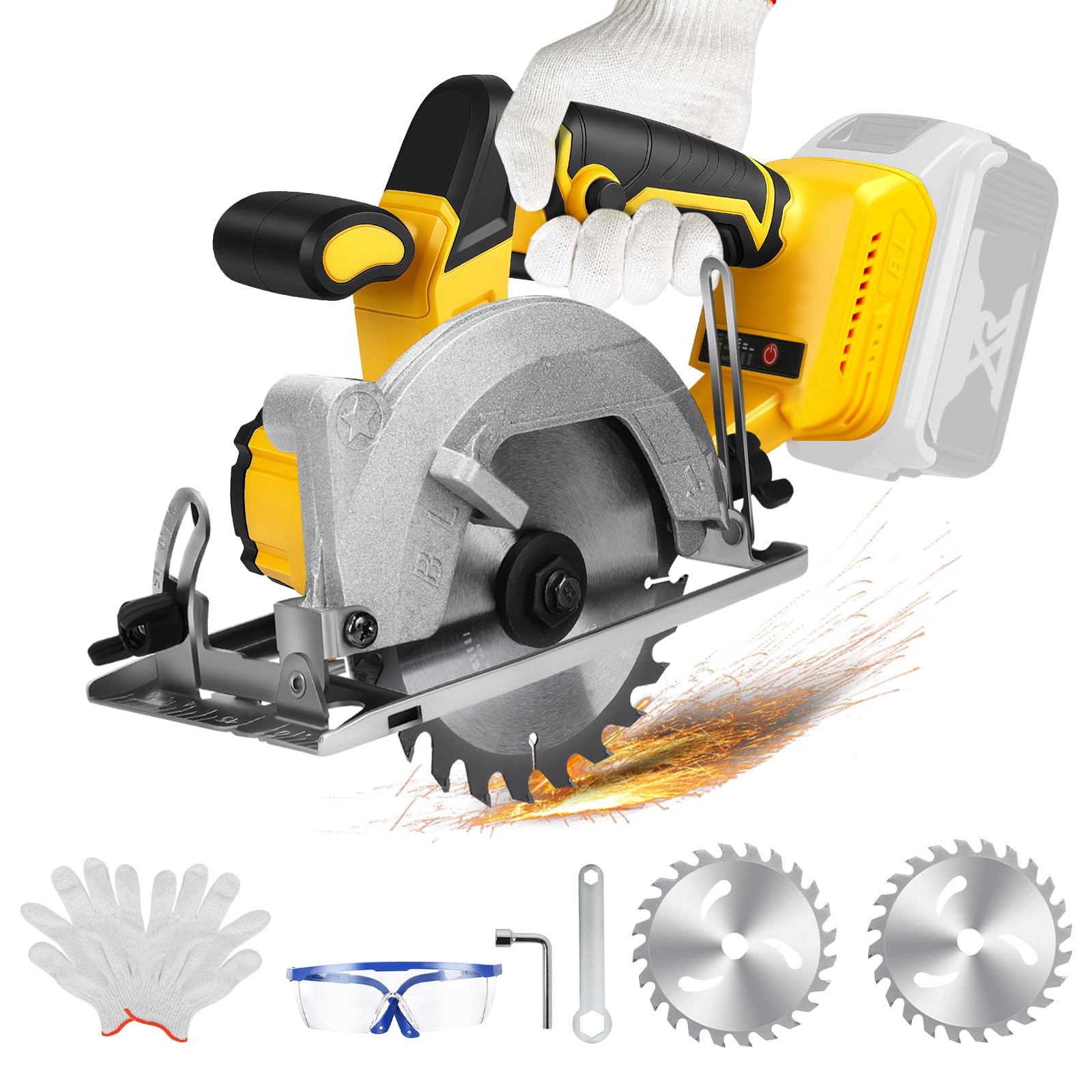140mm Cordless Circular Saw Compatible with Dewalt 18V 20V (No Battery), mit 2 Blades, Brushless Adjustable Cutting Angle, Max Cutting Depth 1.28" (45°),1.6" (90°) for Cutting Wood Plastic Metal