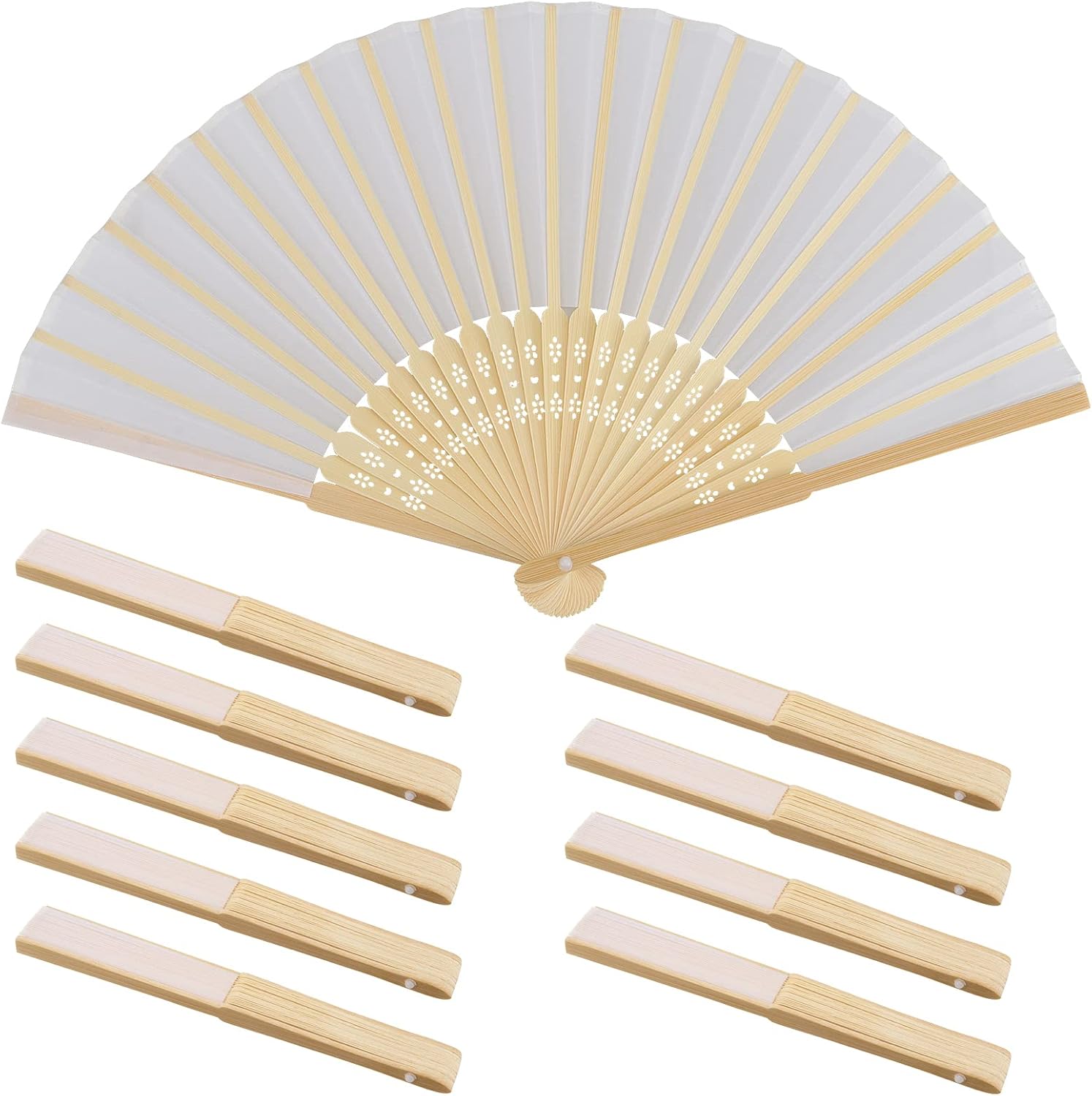 MANCHAP 20 Pieces White Bamboo Folding Fan, White Cloth