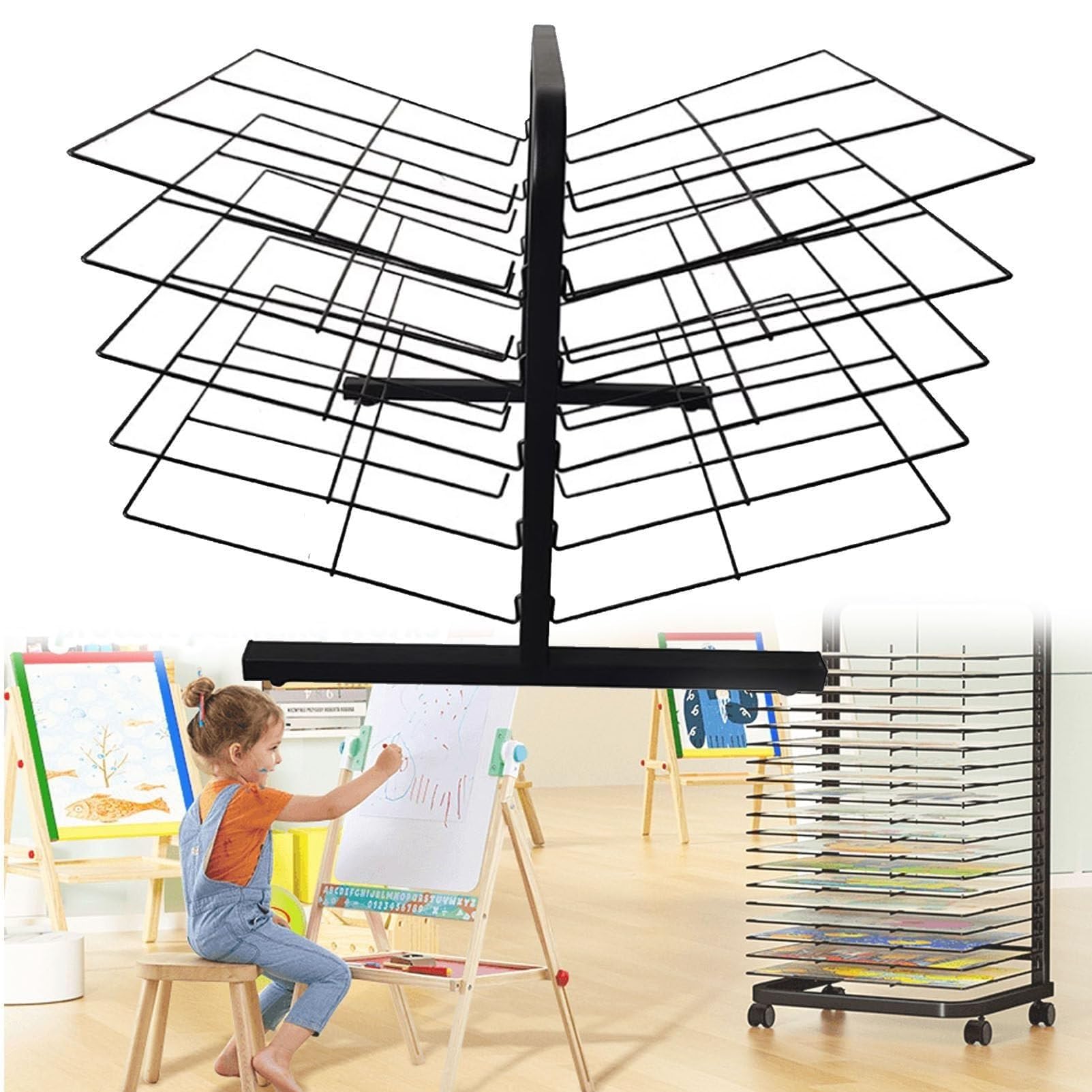 Aioneer Mobile Paint Drying Rack - Sturdy Metal Art Rack, Mobile Metal Art Storage Rack With 10/20 Removable Shelves, Art Studio Organization And Storage, Artwork Tabletop Storage, Craft,20 Shelves