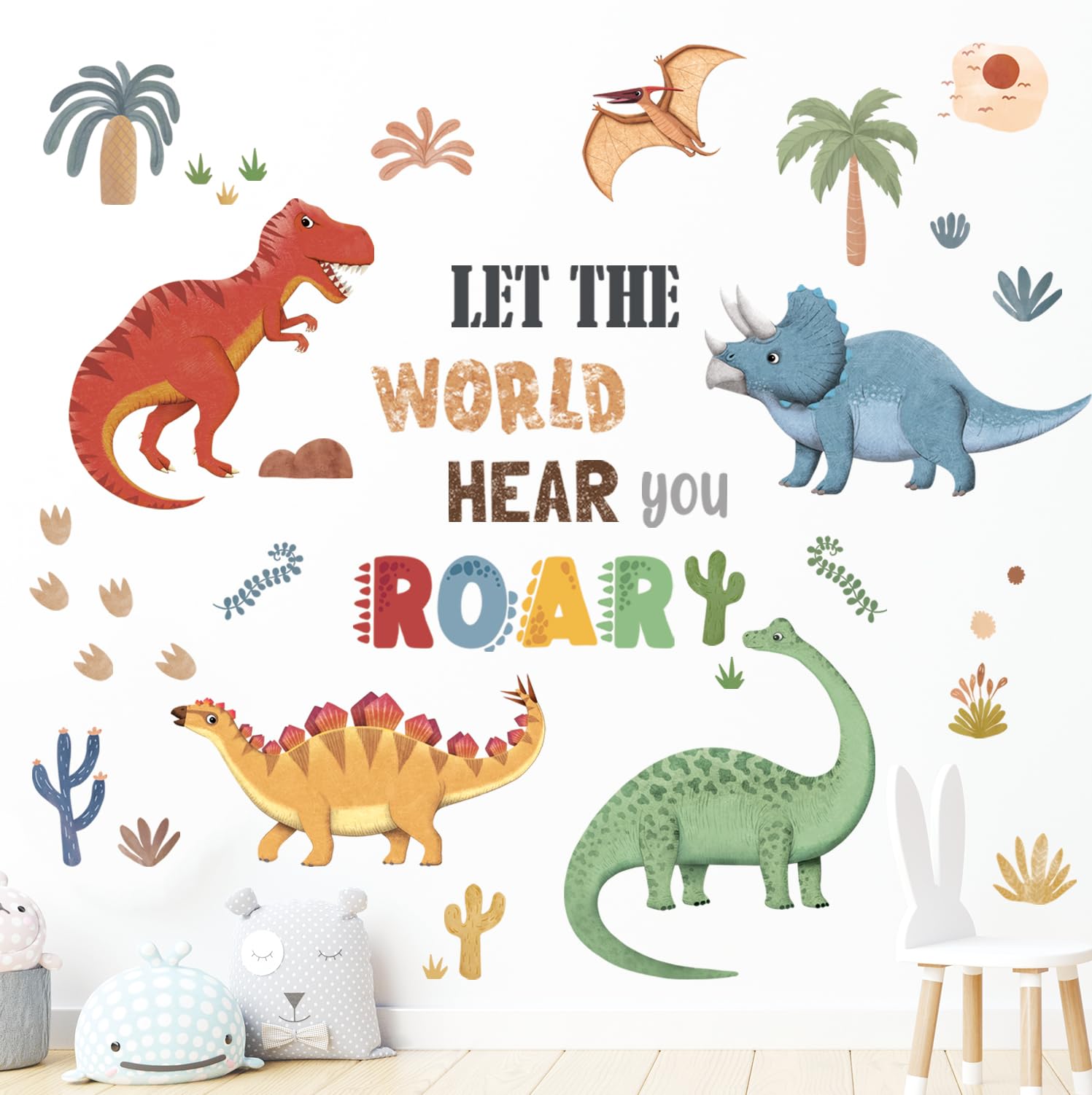 DECOWALL Boho Dinosaur Wall Stickers Dino Palm Tree Wall Decals Boys Bedroom Kids Room Classroom Home Décor (SG2-2425) - Image 2