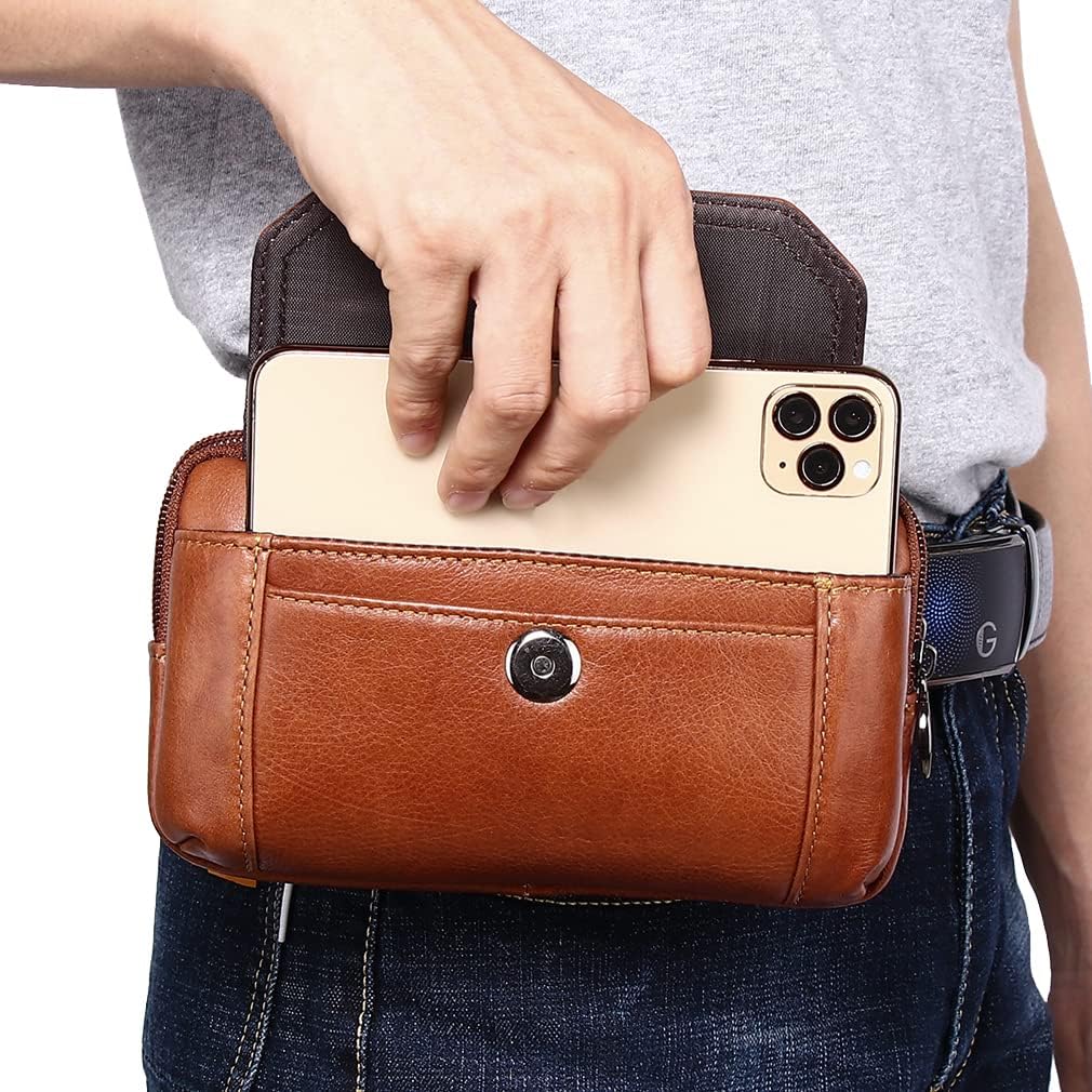 Leather Phone Belt Bag Holster Pouch for Men Loop Flip Coin Purse Case Cell Phone Waist Pack Pouch Case