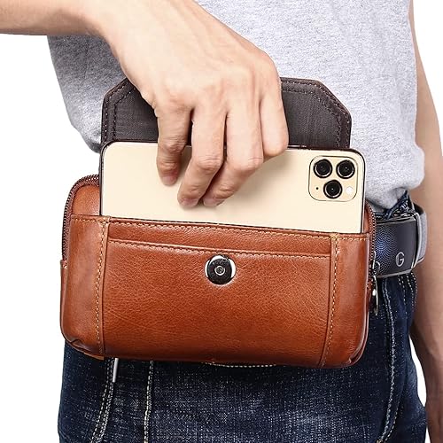 Miniatura 6 de Leather Phone Belt Bag Holster Pouch for Men Loop Flip Coin Purse Case Cell Phone Waist Pack Pouch Case