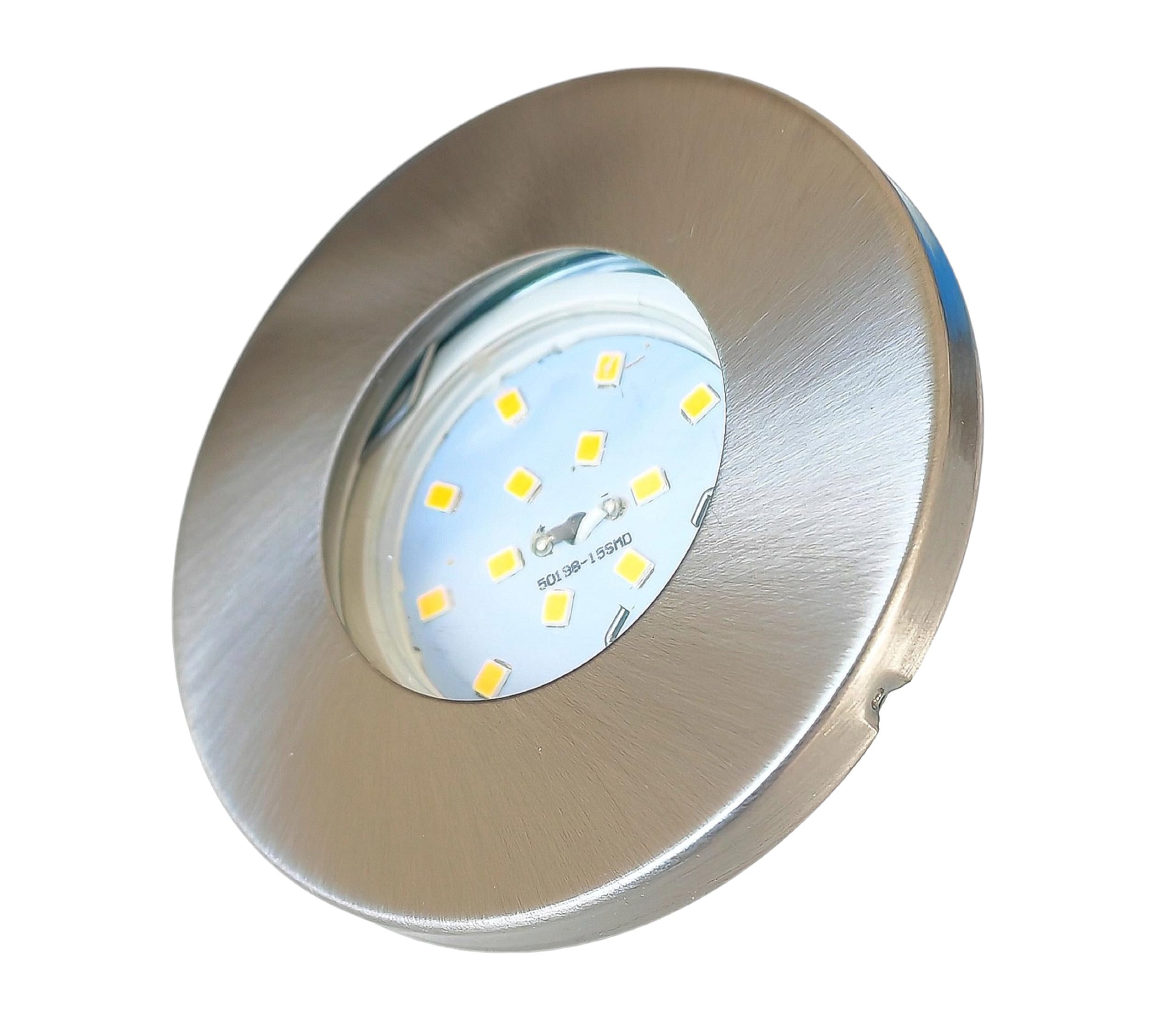 Trango 6er Set Einbaustrahler IP65 aus Edelstahl gebürstet 6729IP65-062MO inkl. 6x 5 Watt 3000K warmweiß Ultra Flach LED Modul für Bad, Dusche, Einbauspots, Deckenstrahler, Deckenlampe, Badleuchte