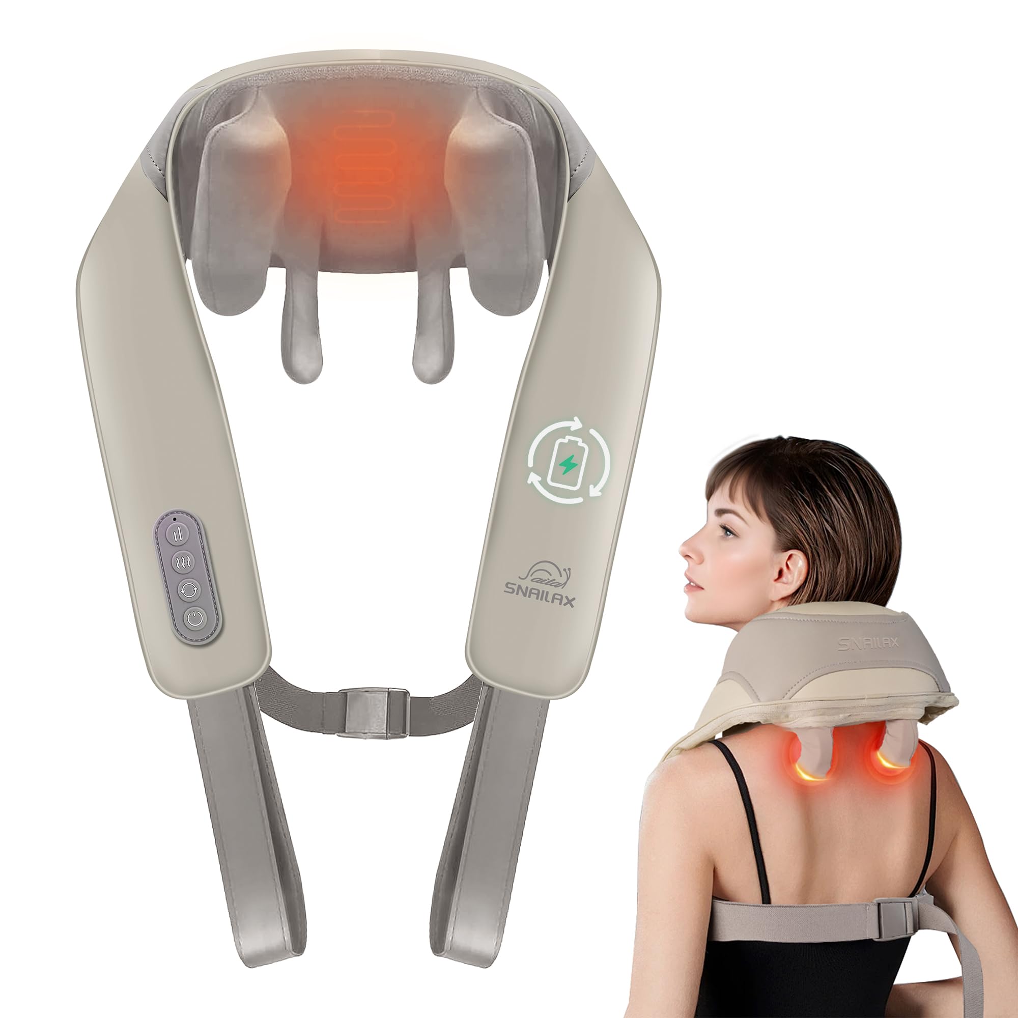 Snailax Masajeador Cervical, Masajeador cervical y espalda con Calor, Masajeador Inalámbrico de Cuello, 4D Shiatsu maseajor cervical y espalda con Masaje,Regalos para Hombres Mujeres9(Blanco) Global Recycled Standard Global Recycled Standard Global Recycled Standard