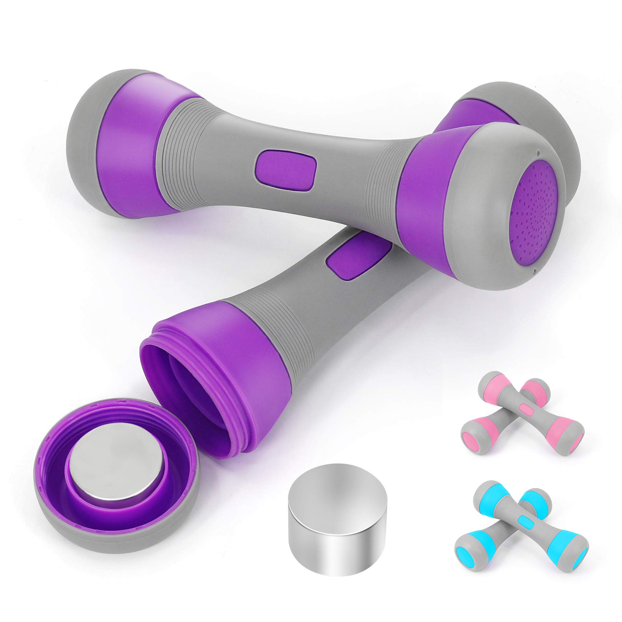 Set of 2 Adjustable Dumbbell Weight Pair with Non-Slip Neoprene Handle 3-in-1 Weight Options from 2.2 to 4.4lb Single Women Exercise Dumbbells Set Home Gym Office Workout Fitness（2PCS 4.4lbs Purple）