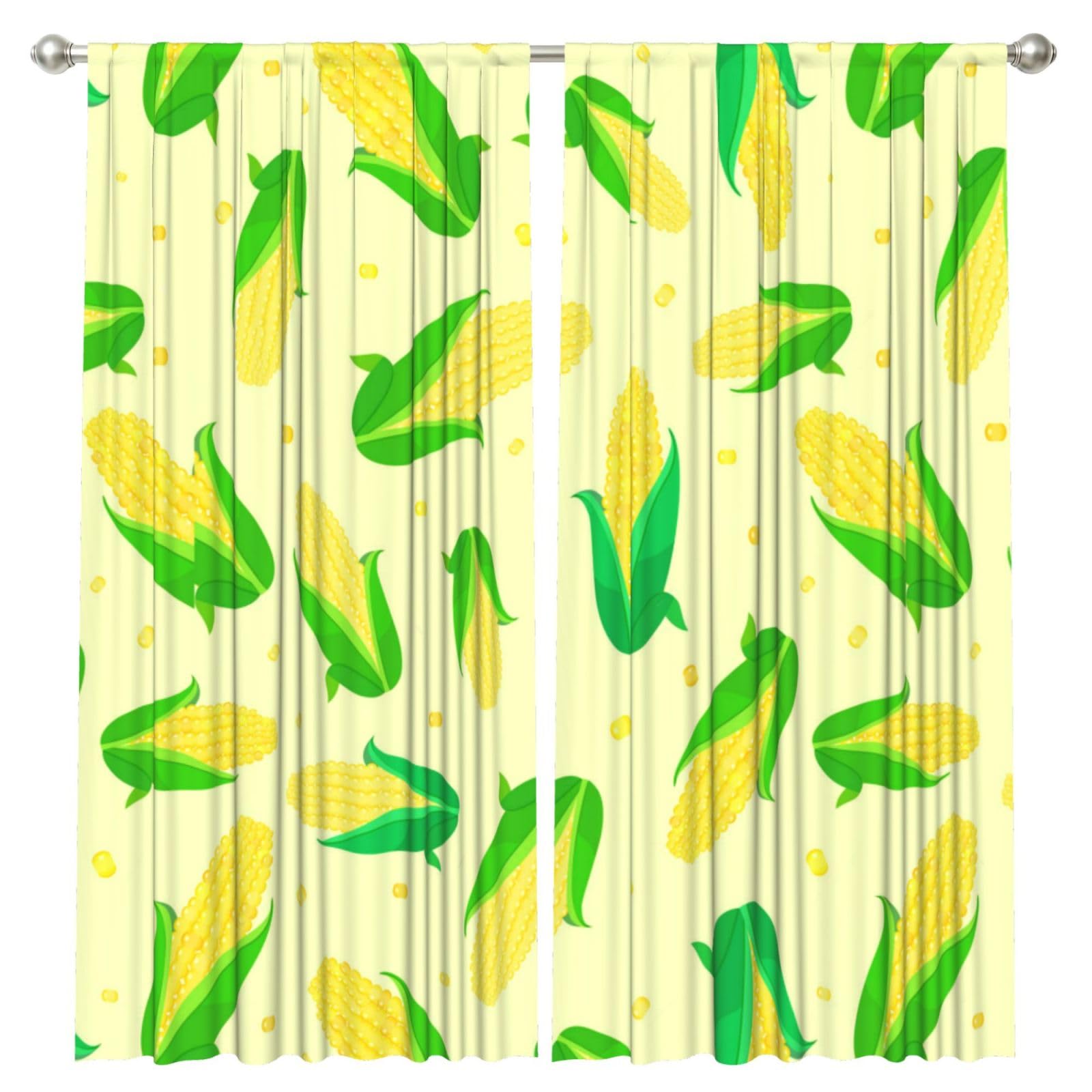 InOmak Green Delicious Corn, 2 Panels Window Curtains 52 x 84 Inch Blackout Curtains for Living Room Bedroom