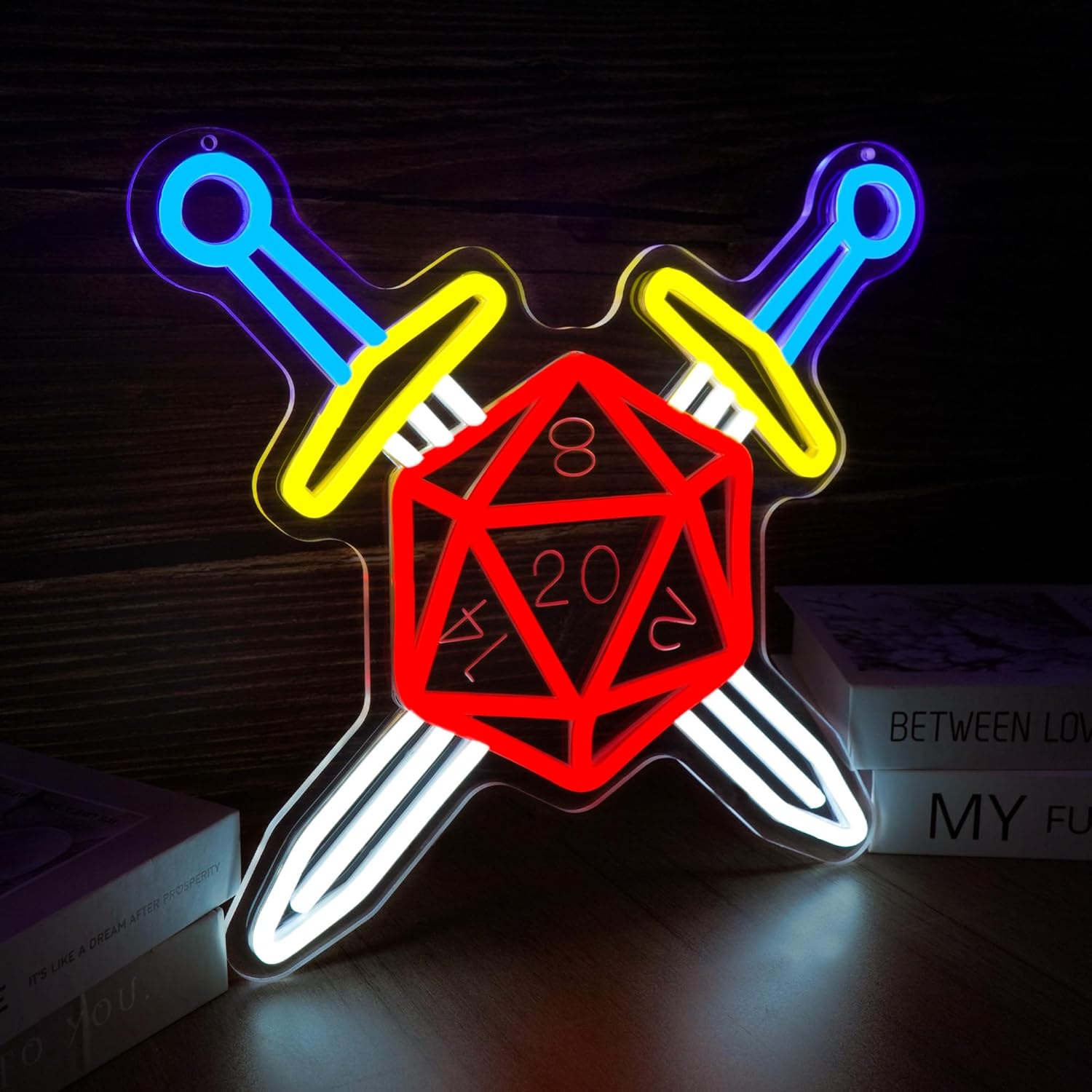 Dice Sword Neon Sign RPG Gaming Decor DND Game Sign for Game Room,Dice Themed Room,Fantasy Tabletop Ideal Gifts for Gamer Fans(13 * 12inch)