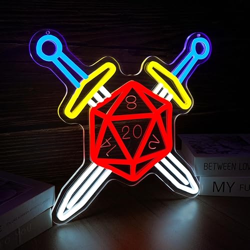 Miniatura 2 de Letrero de neón de espada y dados, decoración para juegos RPG, letrero de juego DND para sala de juegos, sala temática de dados, mesa de fantasía