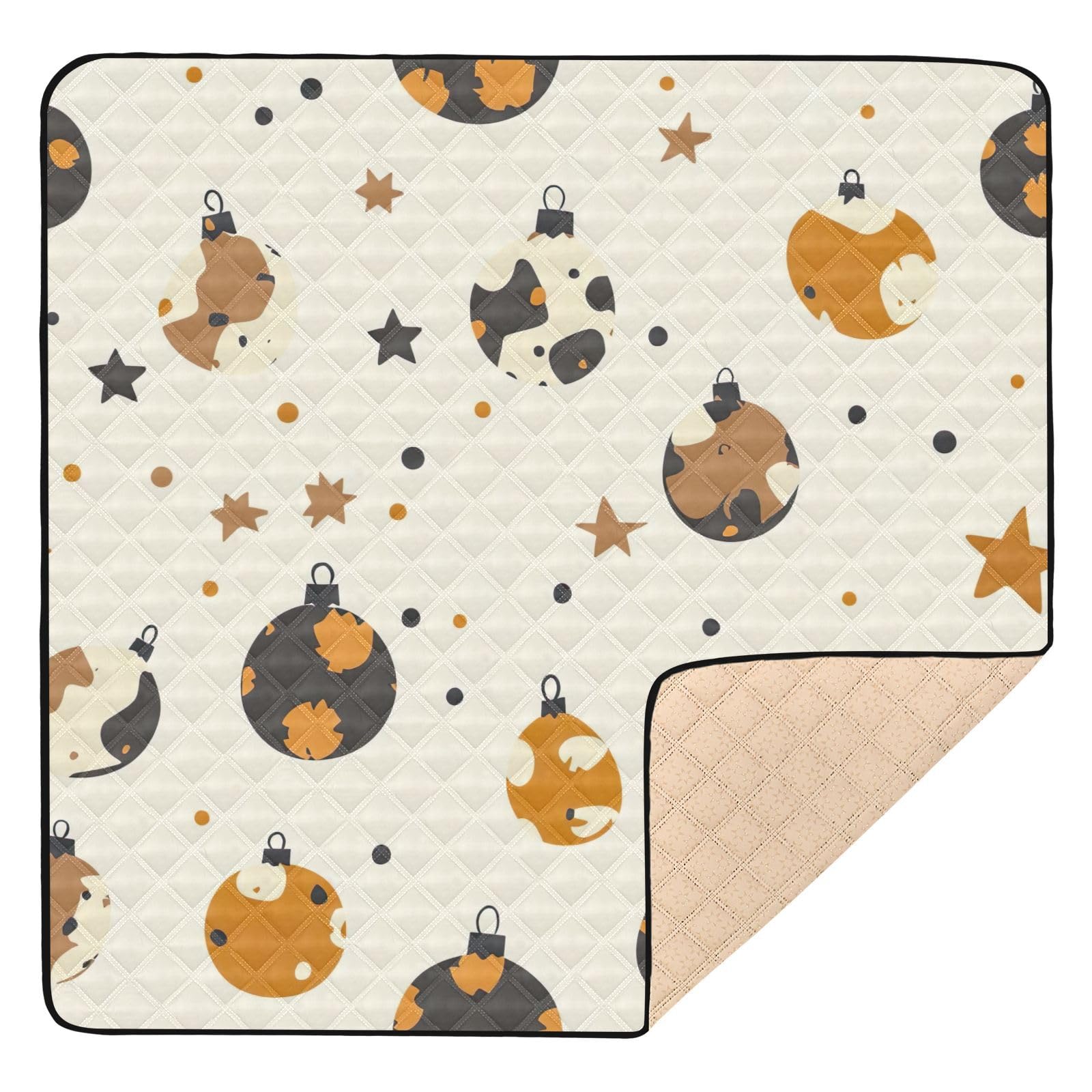 BOESI Doodle Christmas Decoration Ball Pattern Baby Play Mat, 50“ X 50” Washable Folding Crawling Mat, Baby Floor Mat, Soft, Thick, Non-Slip