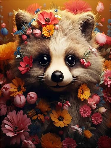 Yomiie Kits de arte de diamantes 5D para adultos, pintura de diamante de oso pequeño, arte de animales, flores, kit de taladro redondo completo,