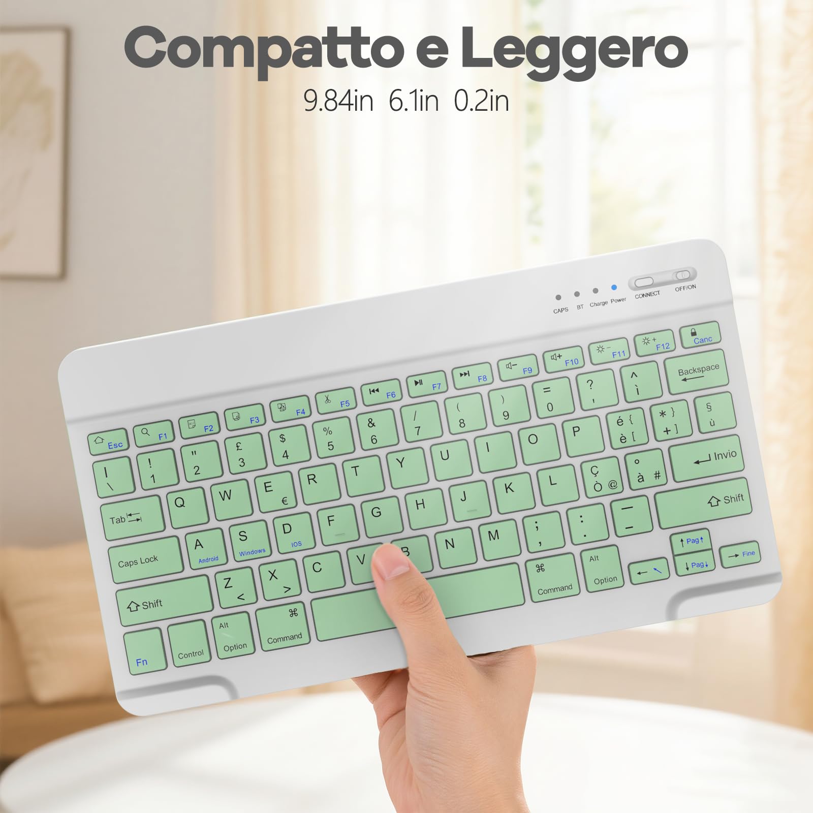 KARFUN Tastiera Wireless Bluetooth Ricaricabile Ultra Sottile per iPad/Samsung/Android/Windows, Tastiera QWERTY Italiano Bluetooth per iPad e Dispositivi Universali