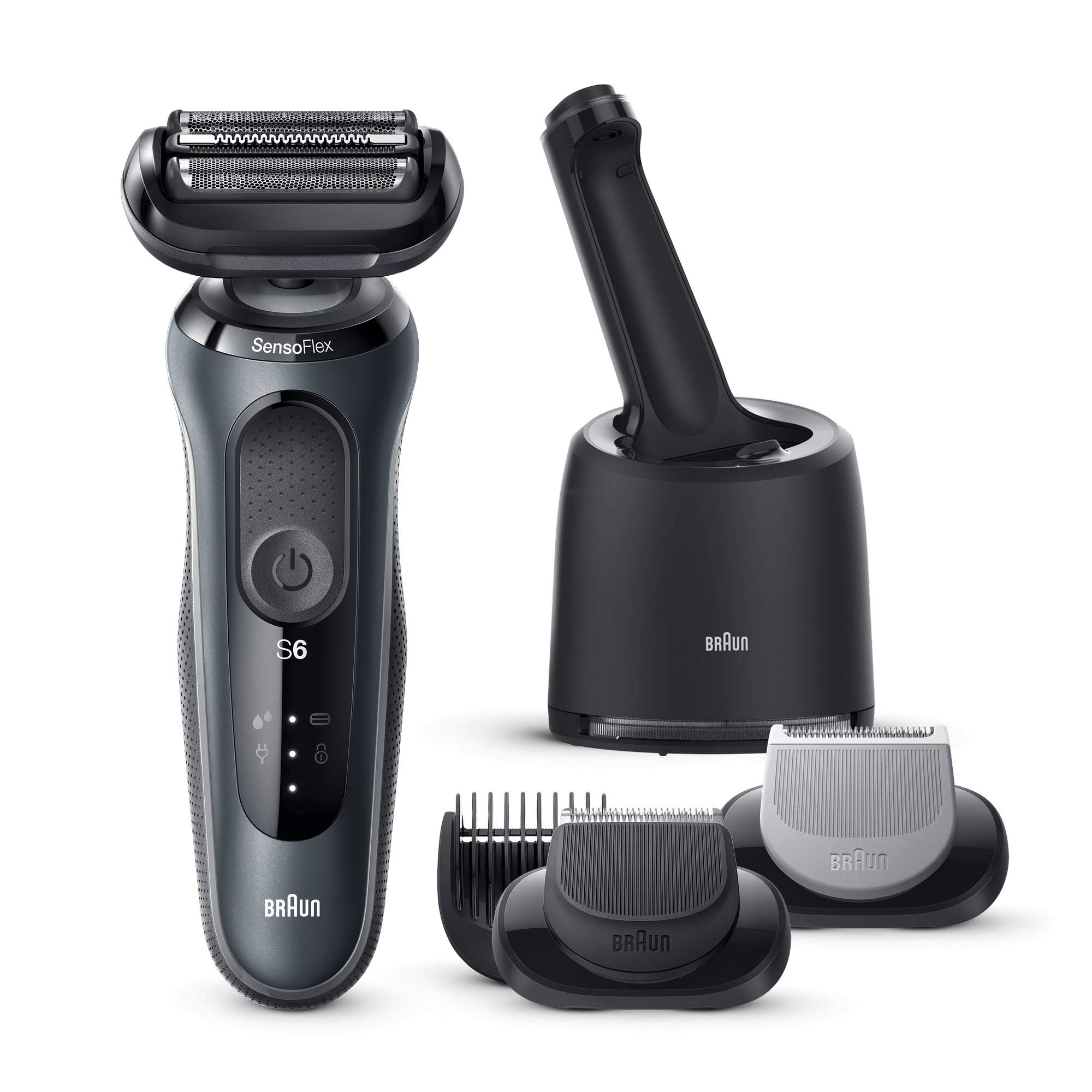 Braun Series 6 60-N7650cc Afeitadora Eléctrica Hombre de Lámina para Barba, con Centro de Limpieza SmartCare, Recortadora Barba, Depiladora Corporal, Uso en Seco y Mojado, Recargable, Inalámbrica,Gris