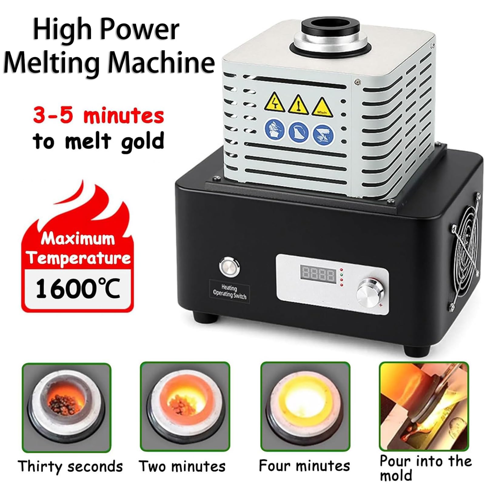 Elektryczny Piec Do Topienia Złota O Mocy 5000 W, Cyfrowy Wyświetlacz Maszyna Do Topienia Metalu Z Tyglem Grafitowym, Maksymalna Temperatura 1600 ℃, Do Topienia Metali Złoto Srebro Cyna