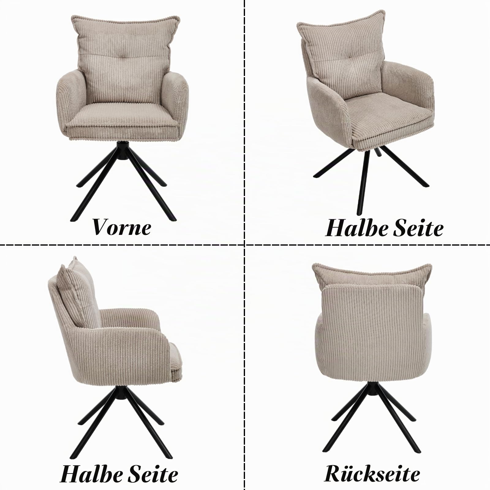 Ya-Home Modern Bürostuhl 360° drehbar mit Armlehnen Kordsamt, Grau