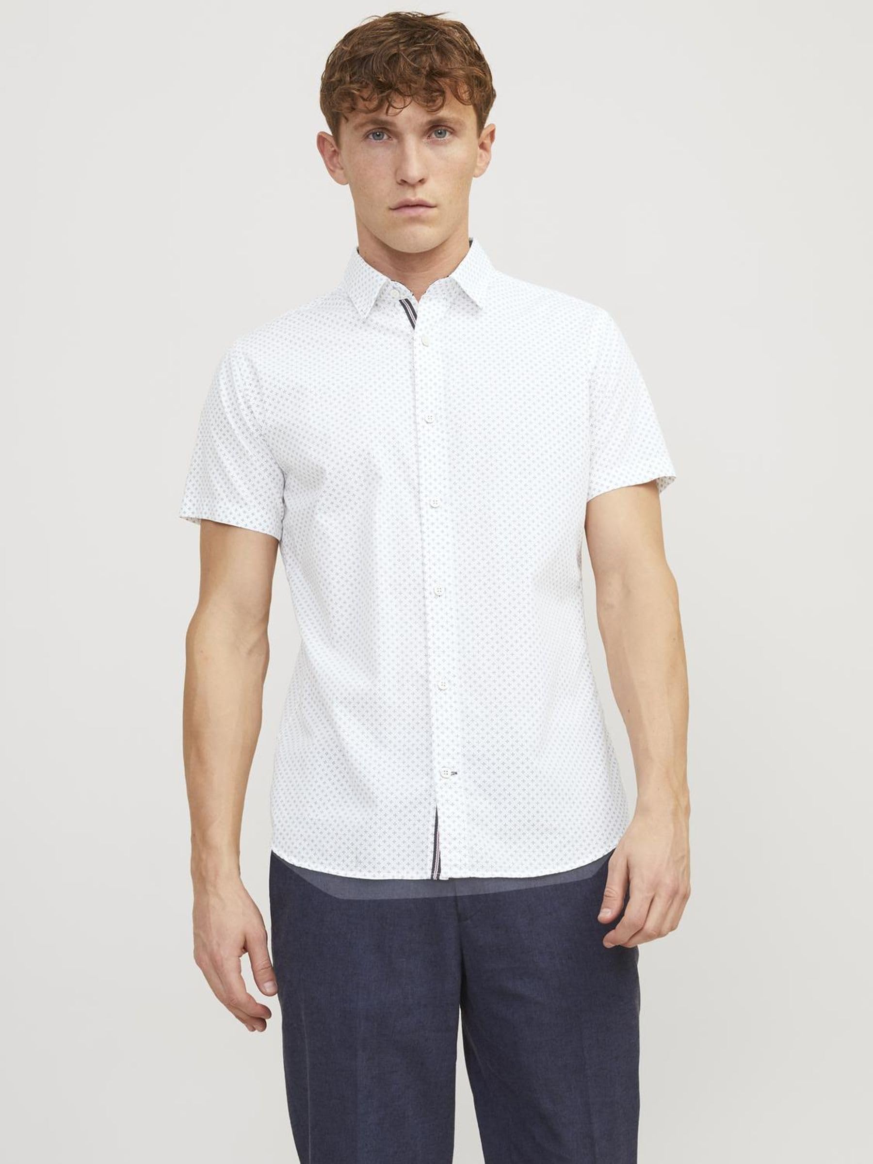 JACK & JONES Camicia Micro Fantasia, Maniche Corte e vestibilità Slim.