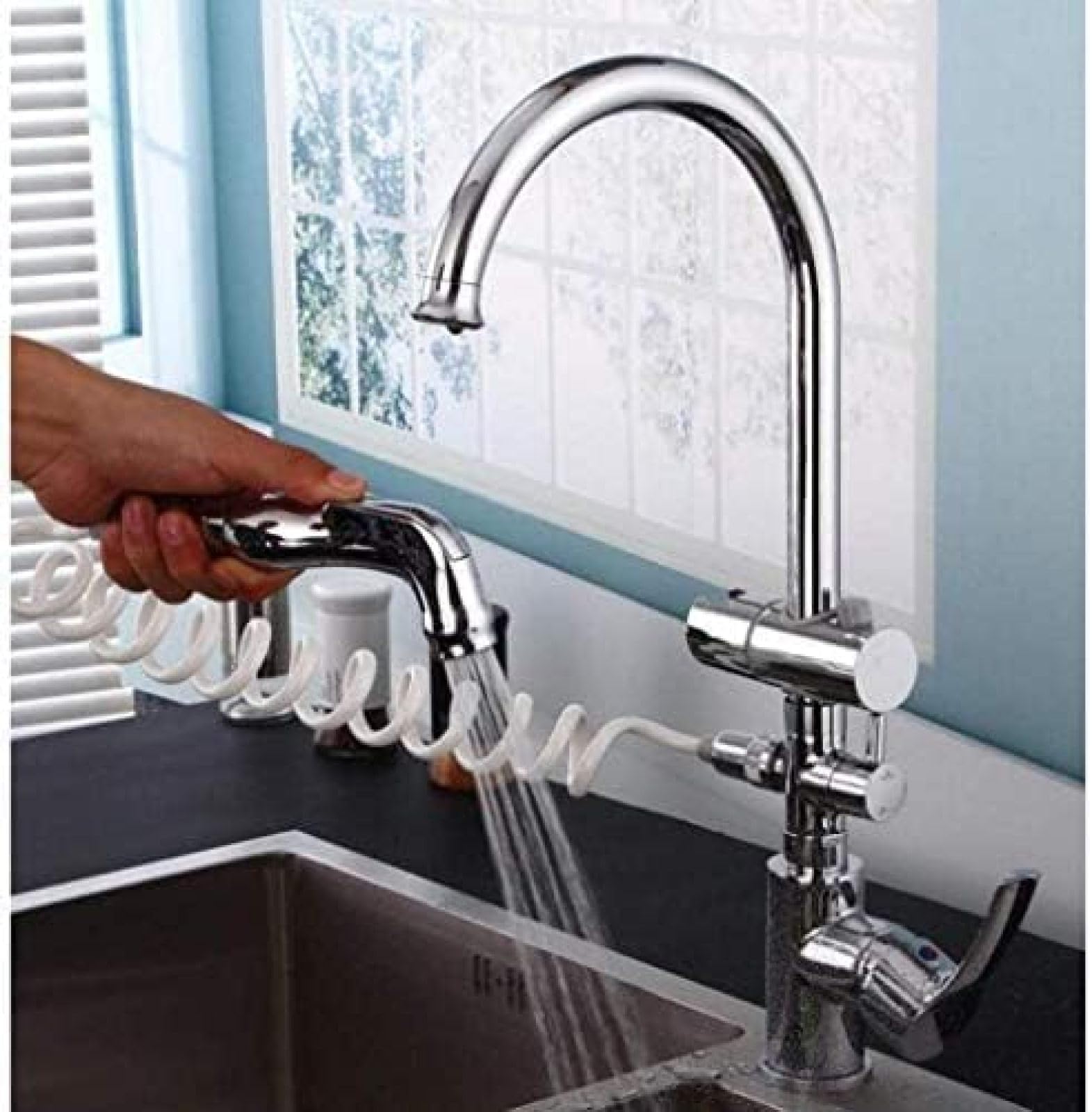 Kitchen Taps 360 Degree Swivel Multifunction Sink Faucet Pull Out Polished Chrome Basin Tap Water Purification