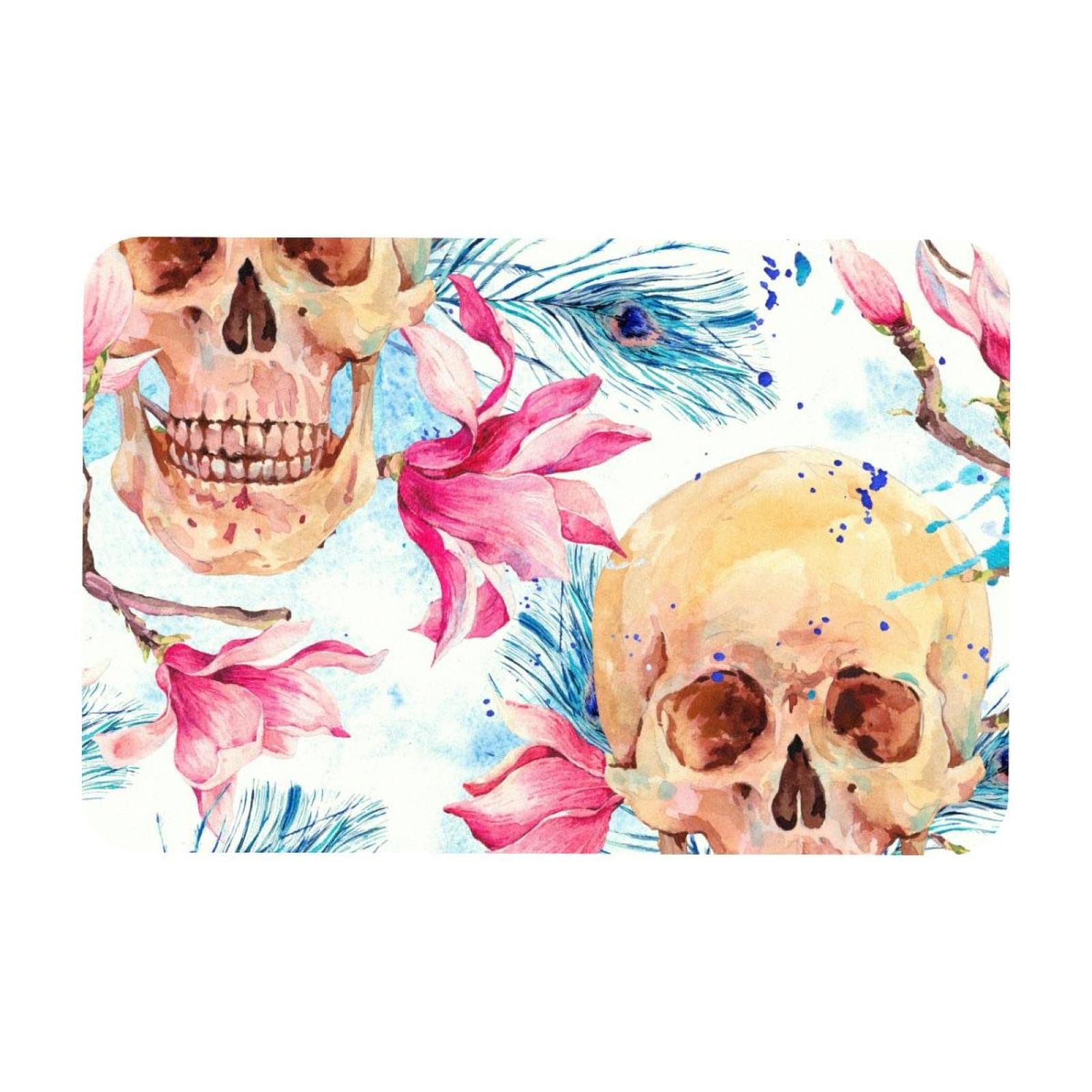 Colorido Art Sugar Skull Pintura al óleo para puerta de interior, antideslizante, absorbente, alfombra interior para entrada, lavable a máquina, al aire libre, 20 x 47
