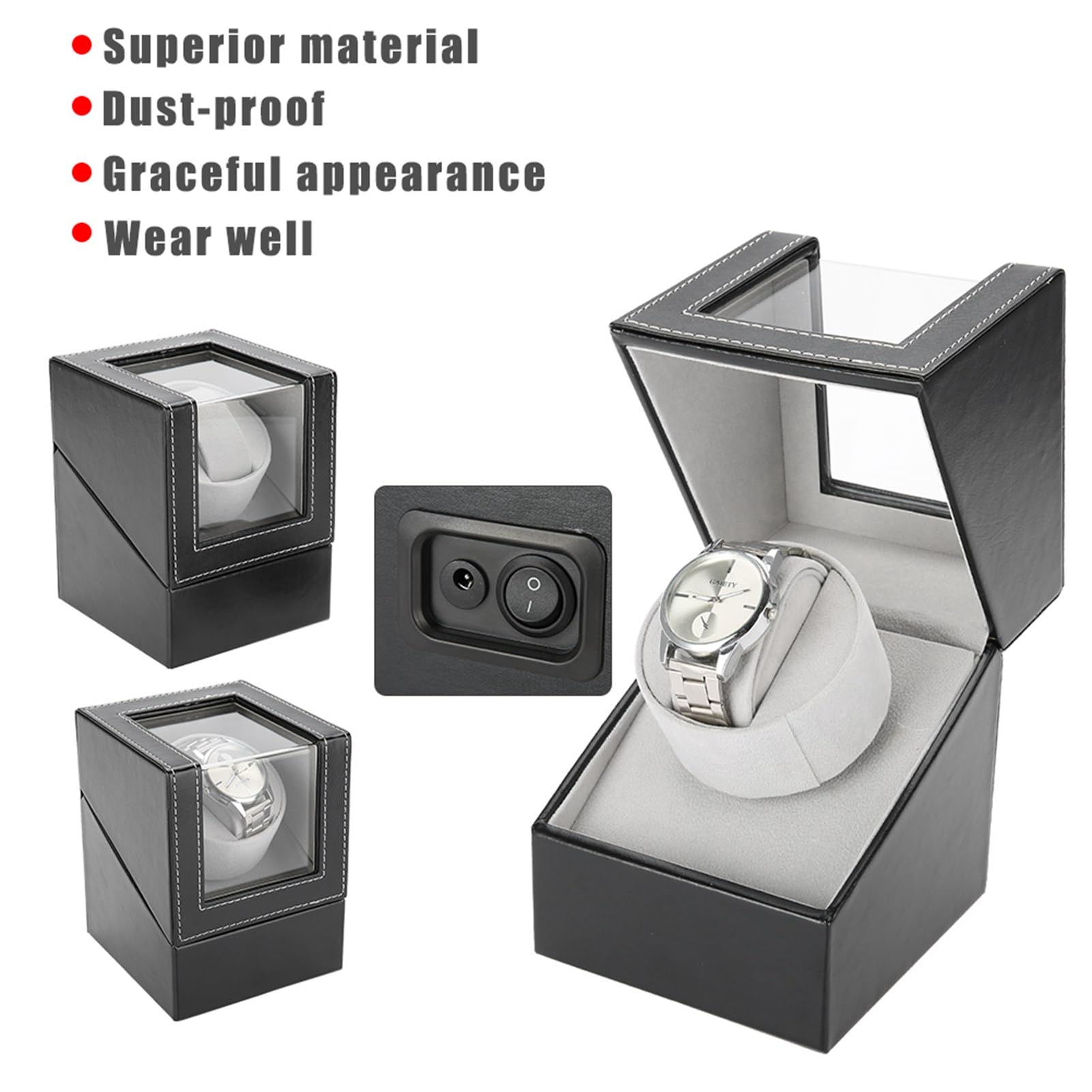 YUYTE Mechanische Uhren Uhrenbeweger, 220 V Automatischer uhren Aufbewahrungsbox, PU Leder Uhrengehäuse mit leisem Motor für Organizer und Display Uhren