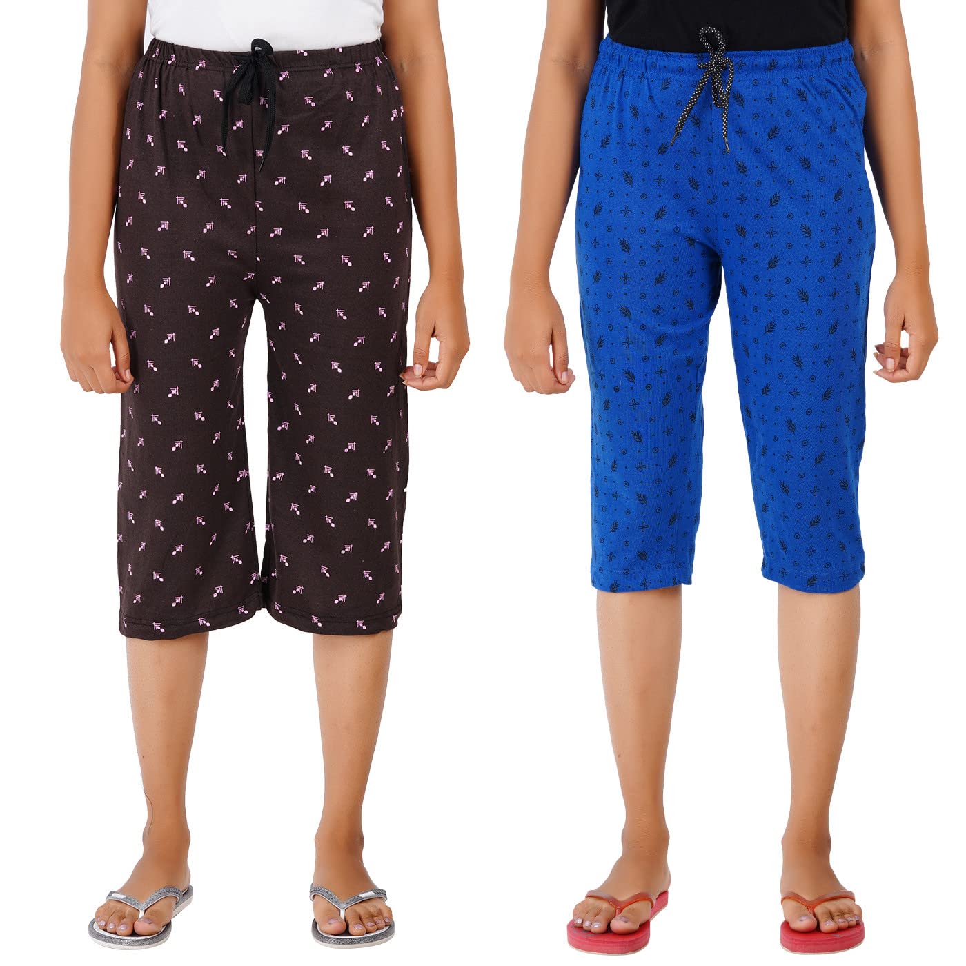Printed Cotton capris for women with Nada (Brown,Blue) _Pack of 2-image-41