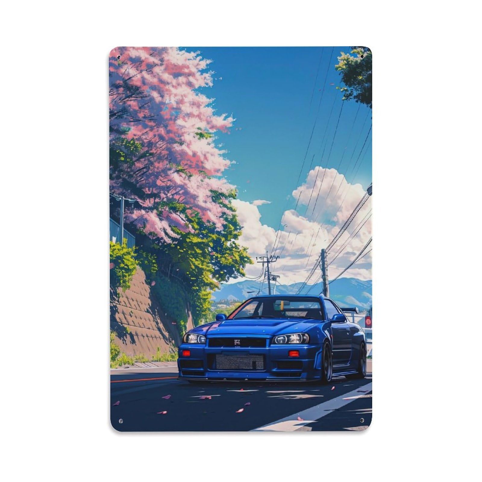 JDM Car Skyline R34 Sport Car Artwork Metal Tin Sign Plaque Wall Decor for Cafe, Club, Garden Metal Poster 8x12Inch