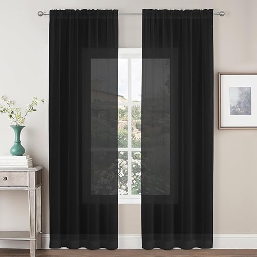 CUCRAF Paneles de cortinas traslúcidas para sala de estar, dormitorio, tratamiento de semi ventana, cortinas de gasa con bolsillo para barra, juego