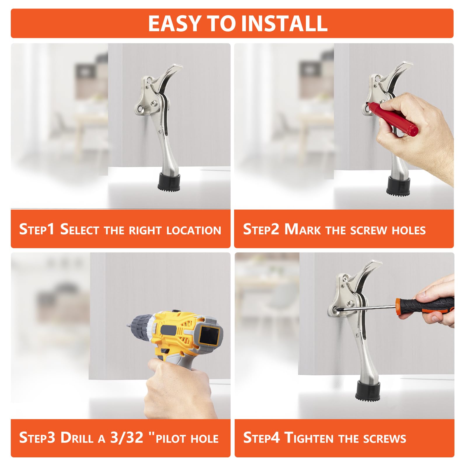 KOVOSCH 4 Inches Kickdown Door Stoppers Brushed Satin