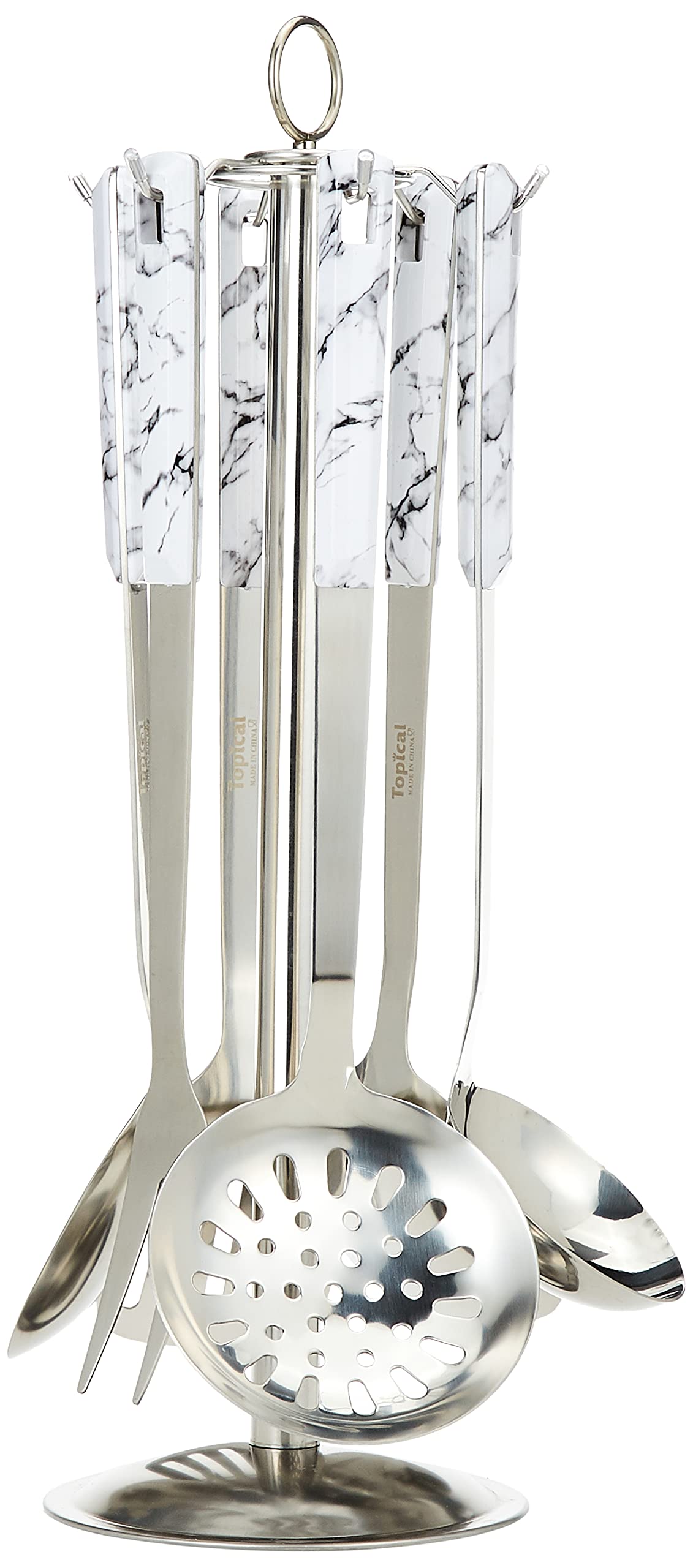 V A V7 pcs Kitchen Utensils Set, Stainless Steel with ABS White Handle.