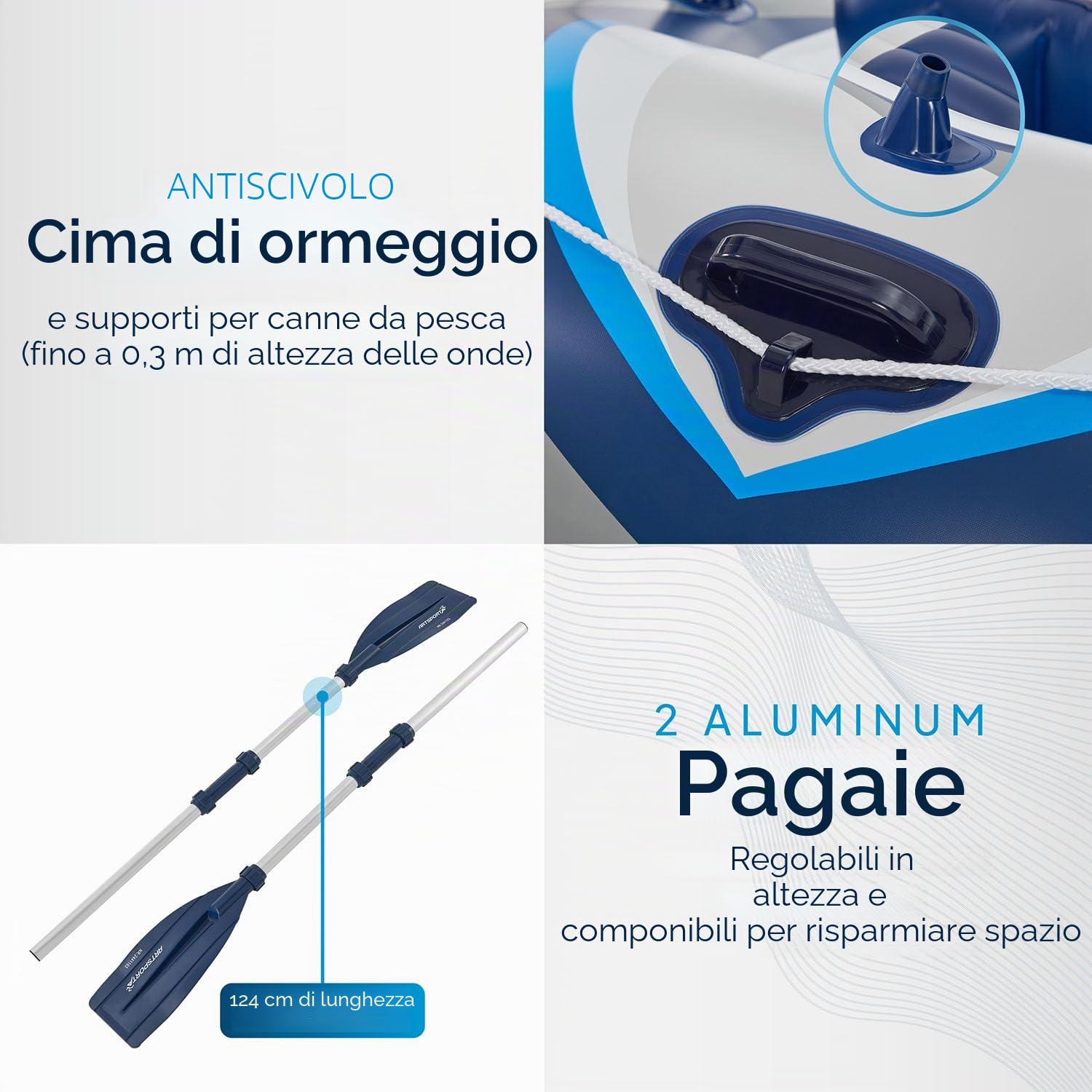 ArtSport Gommone 322 cm per 4 Persone - Canotto Gonfiabile con 2 panche - Barca a Remi in PVC con Pompa ad Aria, Remi, Borsa e Kit di Riparazione