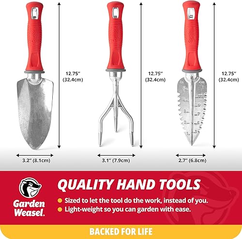 Miniatura 5 de Garden Weasel Juego de herramientas manuales de 3 piezas | Paleta, trasplantadora y cultivadora | Juego de césped y jardín de alta resistencia,