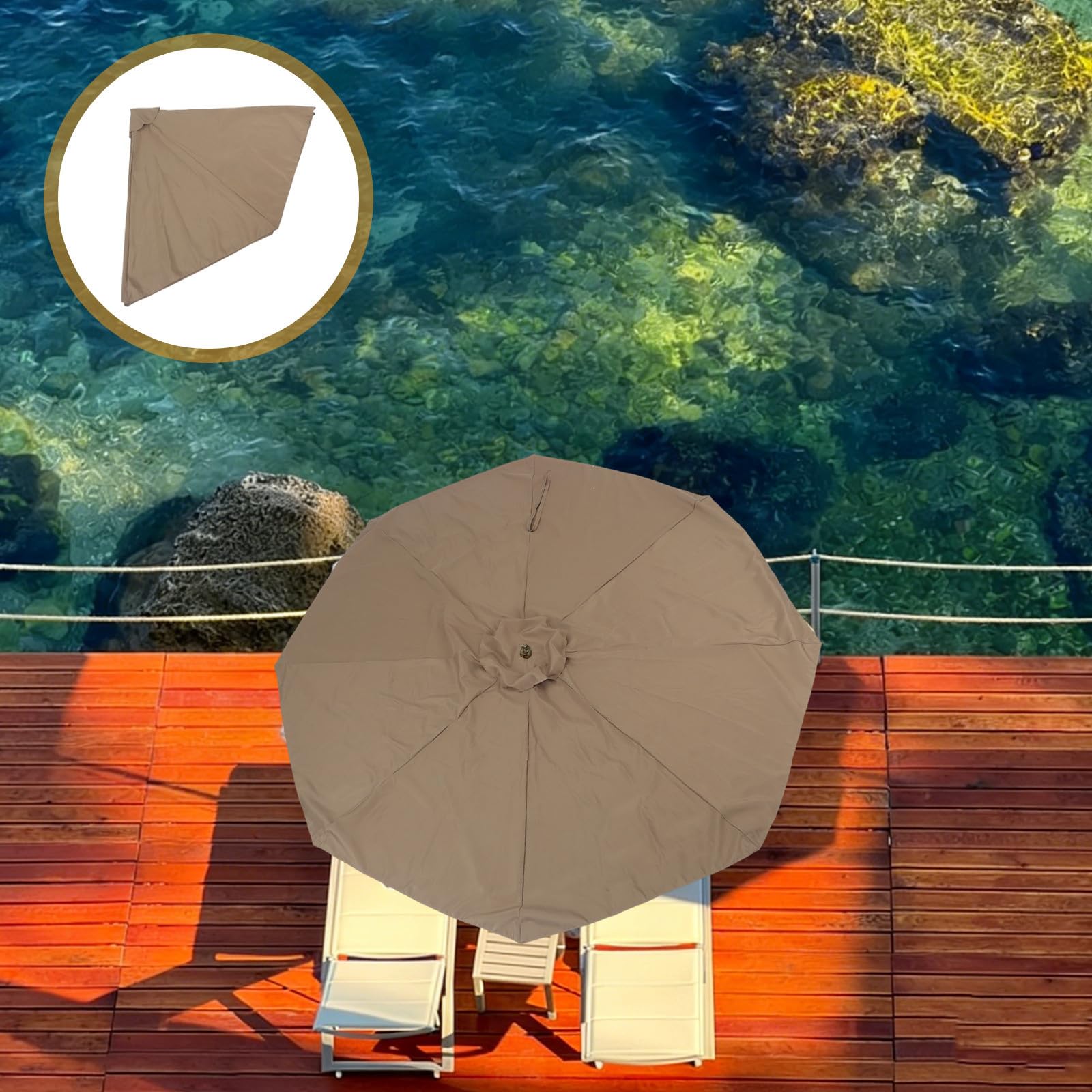 Beavorty Toile de Remplacement pour Parasol de Terrasse 2,7m en Polyester Protection Solaire Réglable, Installation Facile pour Parasol Extérieur Fête