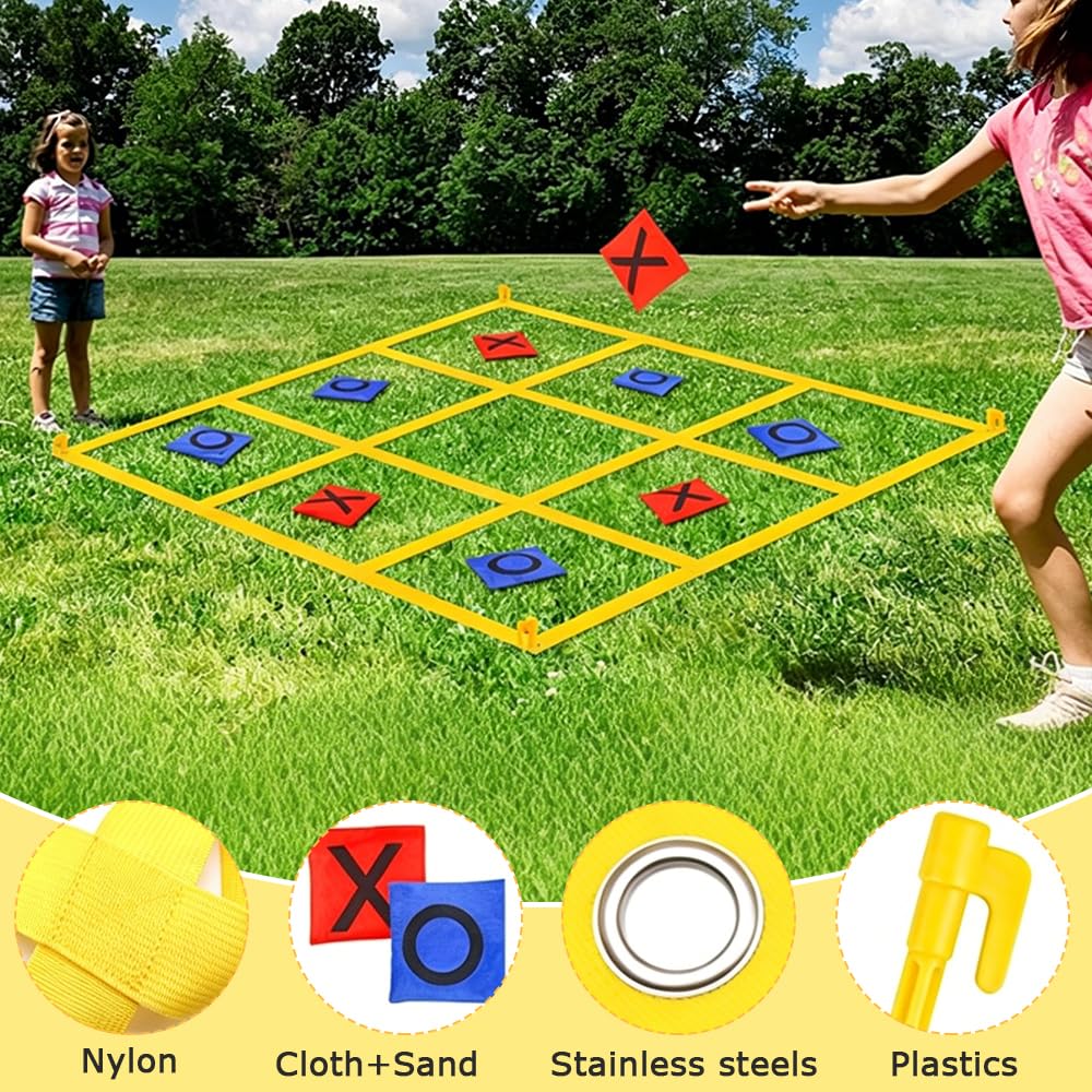 Juego para Exteriores Tic TAC Toe, Juego Gigante de Tres en Raya 1.2m con 10 Piezas X y O, Juegos De Patio Gigantes para Adultos, para Exteriores, Camping, día de Campo, para la Familia