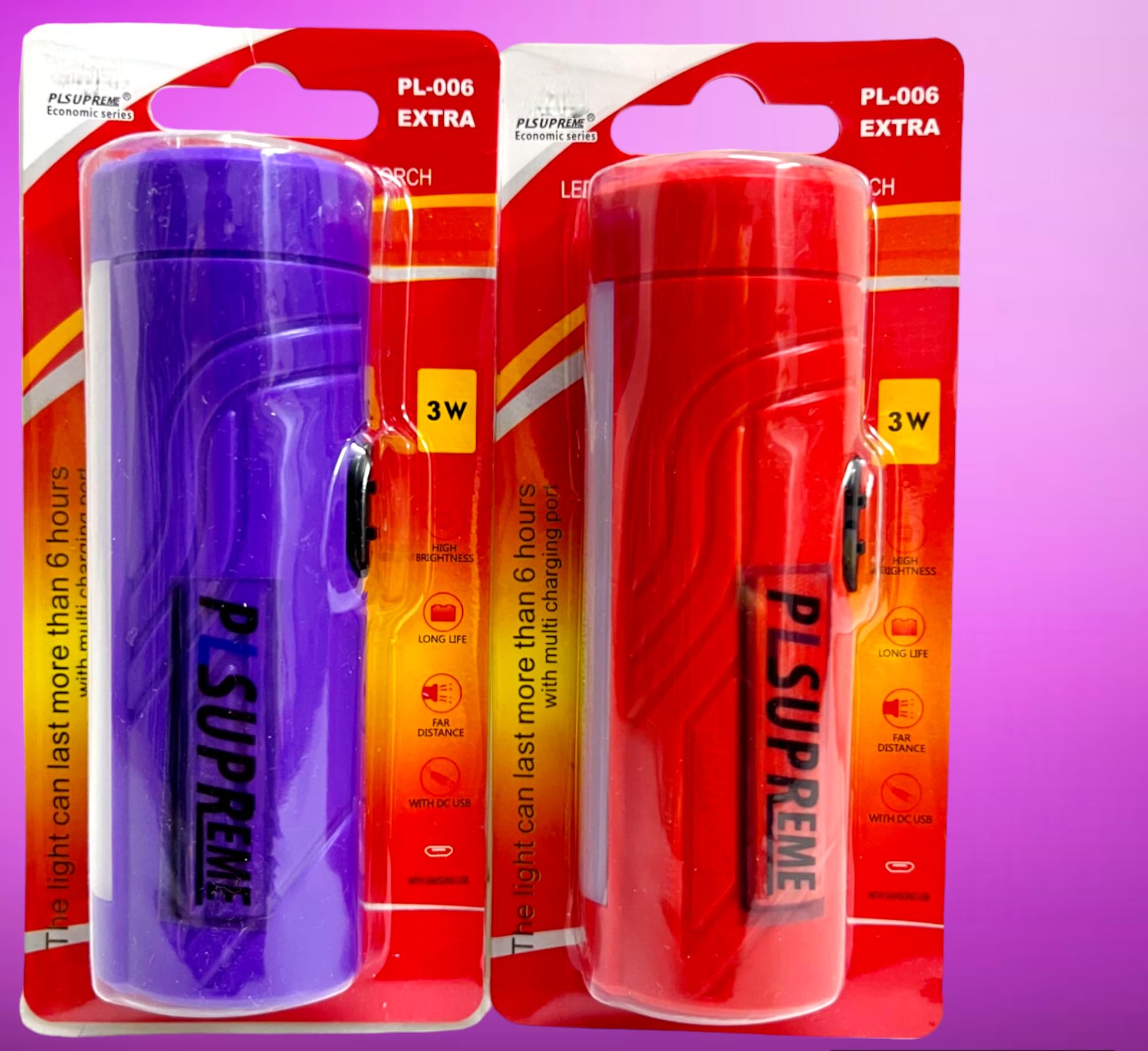 PLSUPREME 2 PCS 3W LED Rechargeable Torch Light, Emergency Light, Mini Torch (2, Red and Purple) (B0DCX2RKPV) Amazon Price History, Amazon Price Tracker