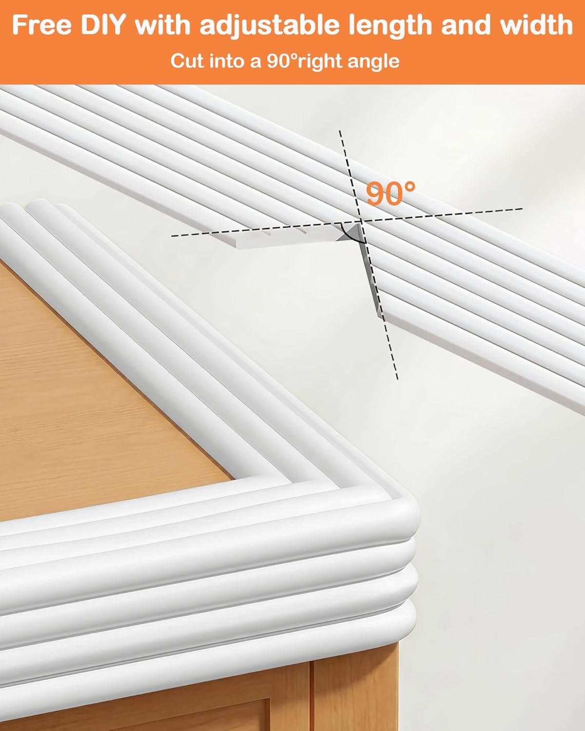 Corner Protector Baby, 16.5FT 0.32''Th W-Shape Edge Protector for Baby Proofing 3.2'' Wide Foam Fireplace Cushion Pre-Taped Safety Guard Bumper Pad for Furniture Wall Stair Door (White)
